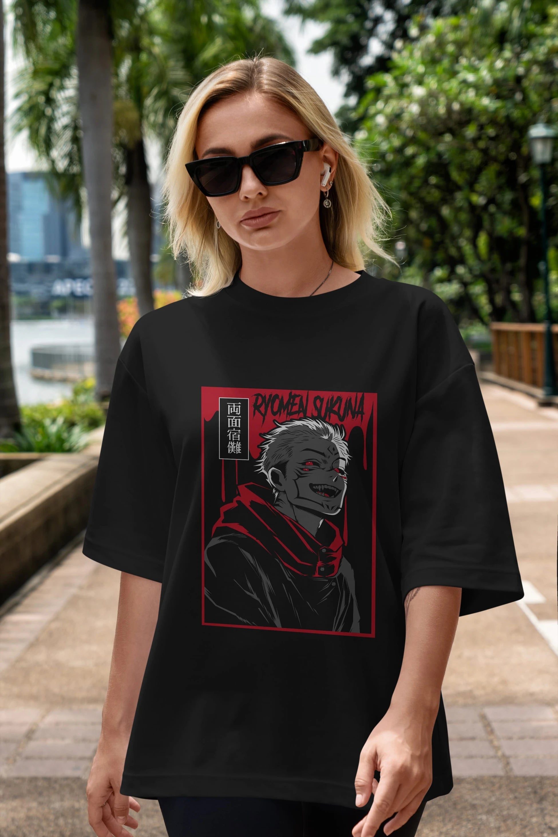 SUKUNA Anime Ön Baskılı Oversize t-shirt %100 pamuk Erkek Kadın Unisex