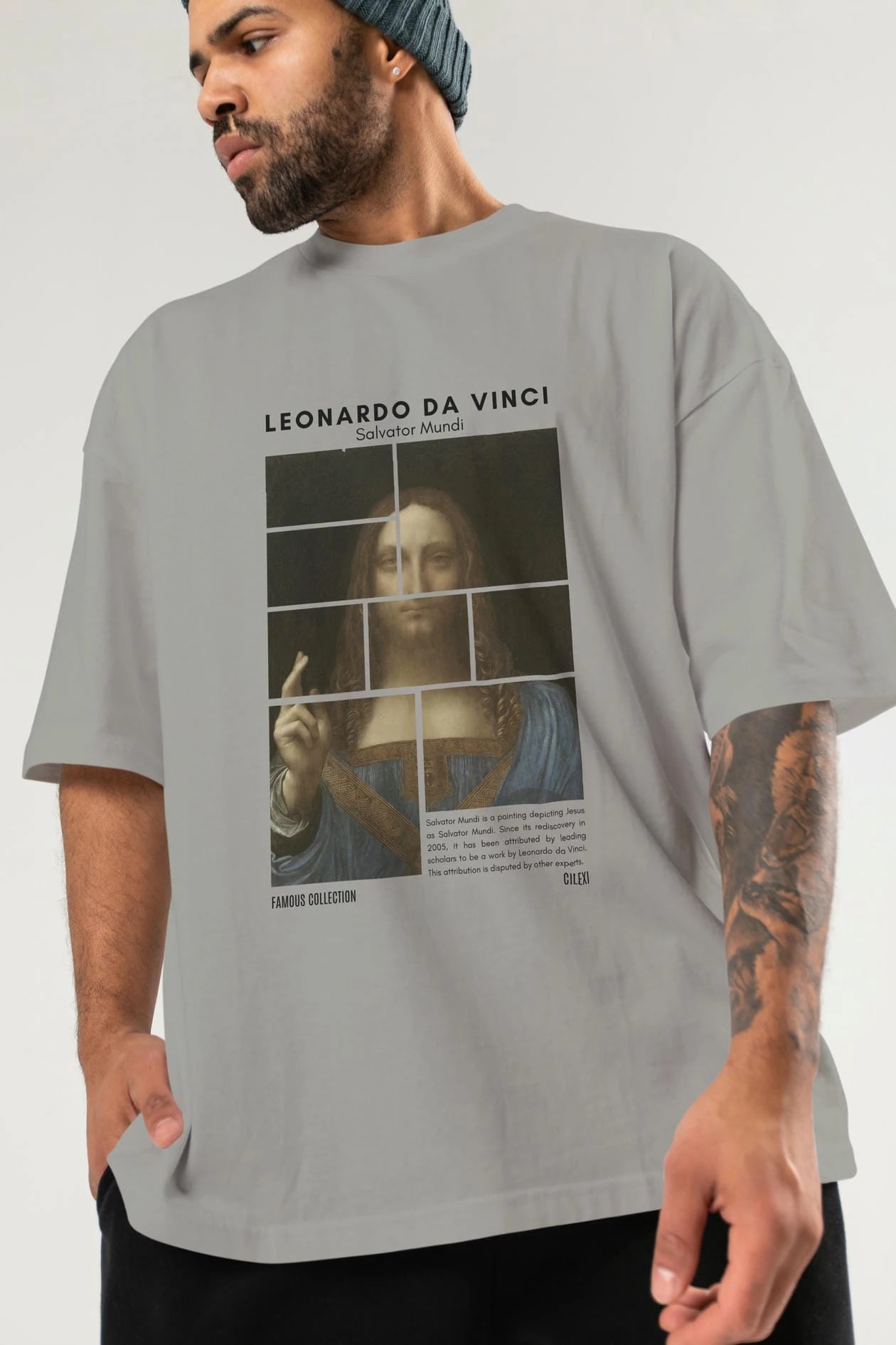 Salvador Mundi ön Baskılı Oversize t-shirt Erkek Kadın Bisiklet Yaka Pamuk tişort