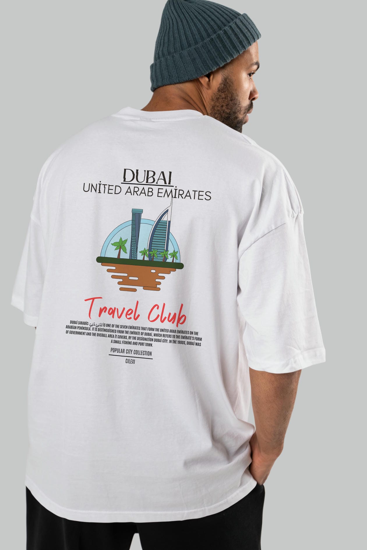 Dubai United Arab Emirates Arka Baskılı Oversize t-shirt Erkek Kadın Pamuk Bisiklet Yaka tişort