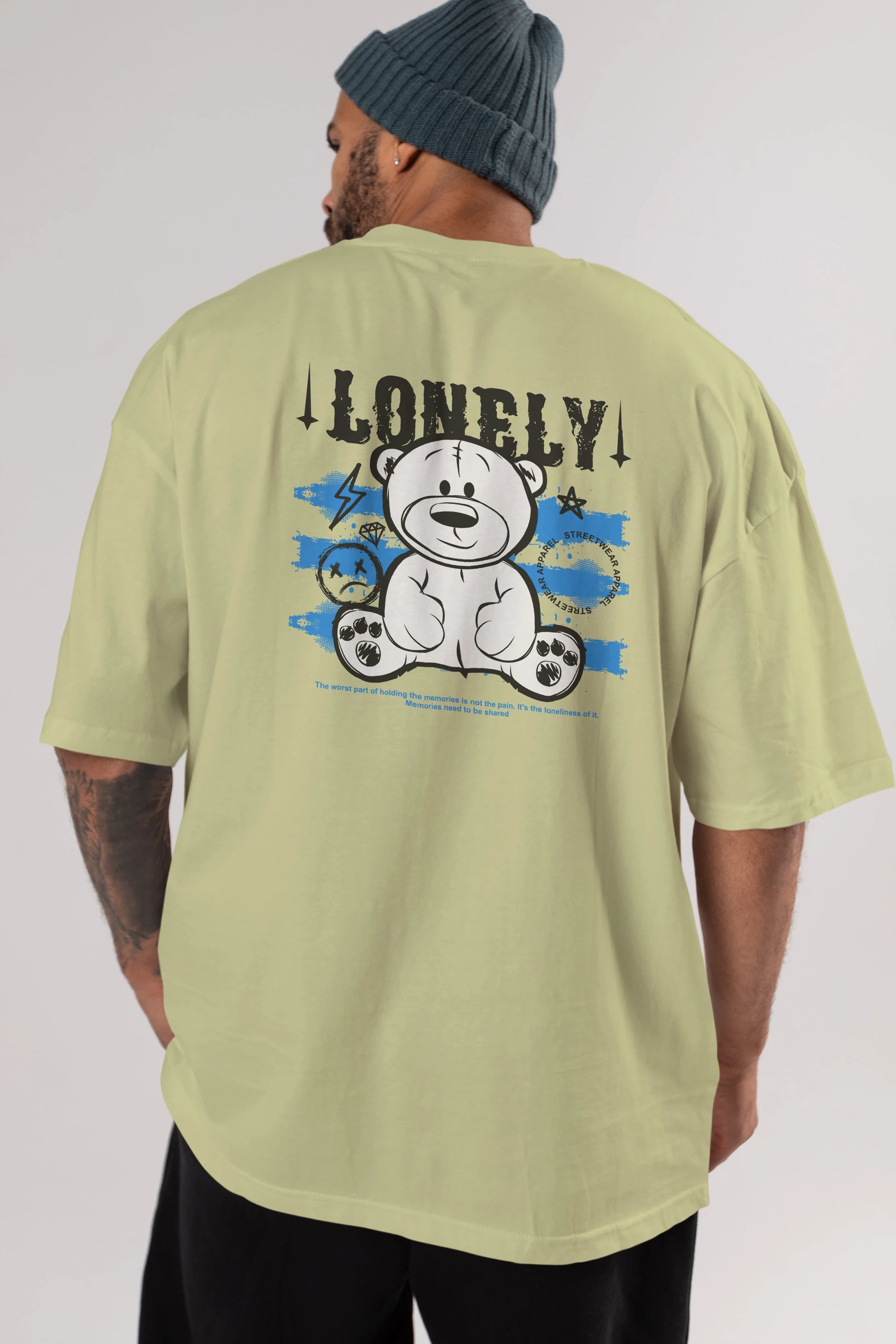 Teddy Bear Lonely Arka Baskılı Oversize t-shirt Erkek Kadın Unisex