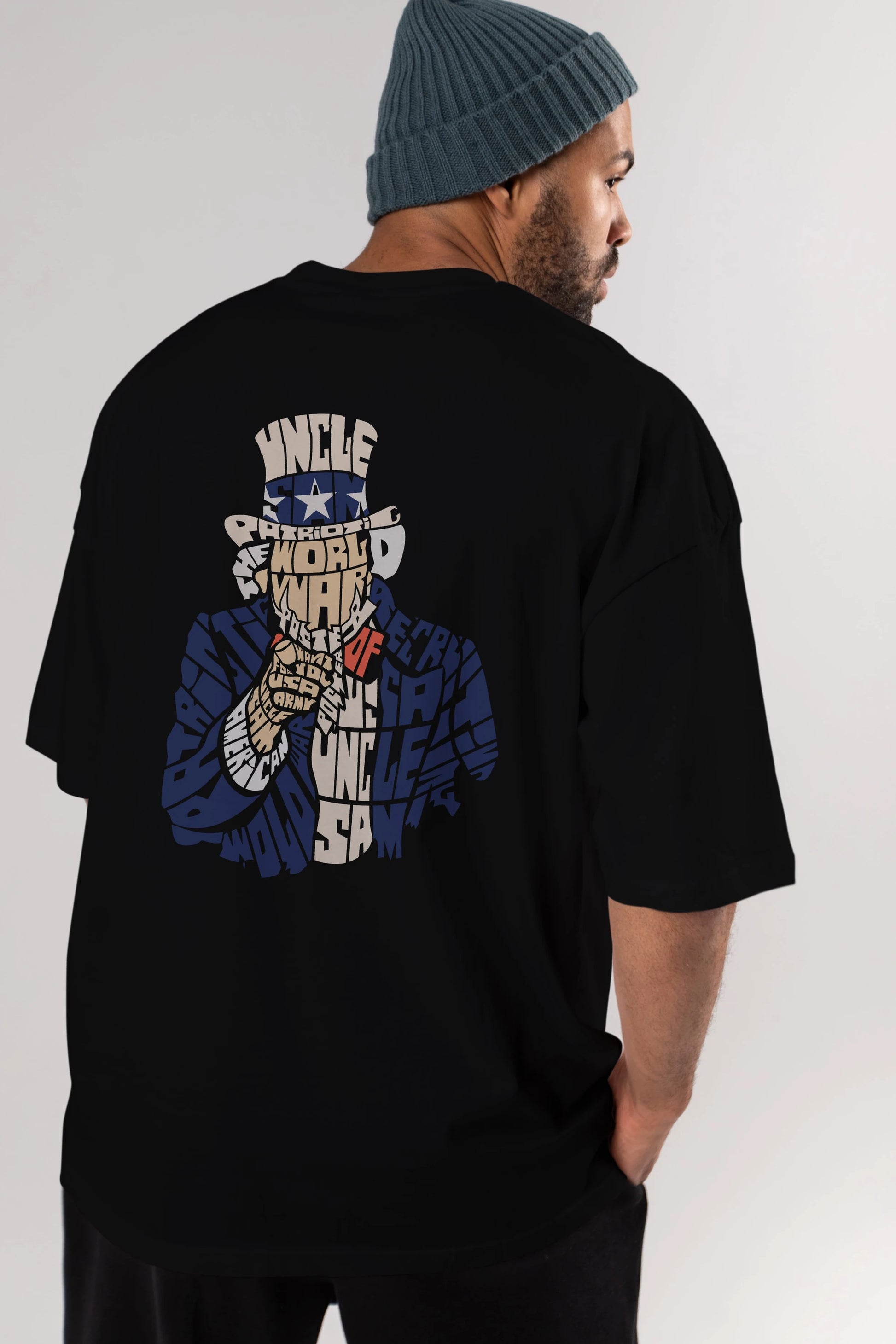 Uncle Sam Arka Baskılı Oversize t-shirt %100 pamuk Erkek Kadın Unisex