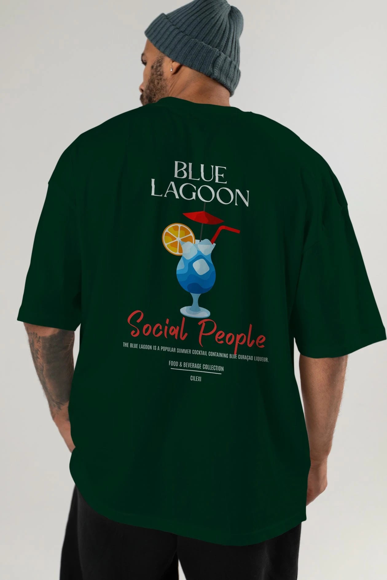 Blue Lagoon Kokteyl Serisi Baskılı Oversize t-shirt Erkek Kadın Unisex %100 Pamuk Bisiklet Yaka tişort