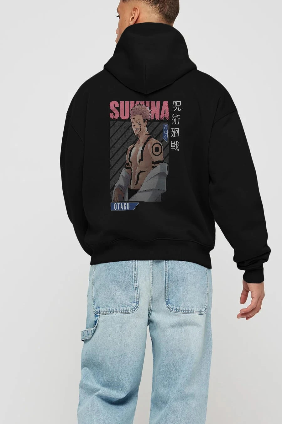 Sukuna Ryoumen Anime Arka Baskılı Hoodie Oversize Kapüşonlu Sweatshirt Erkek Kadın Unisex