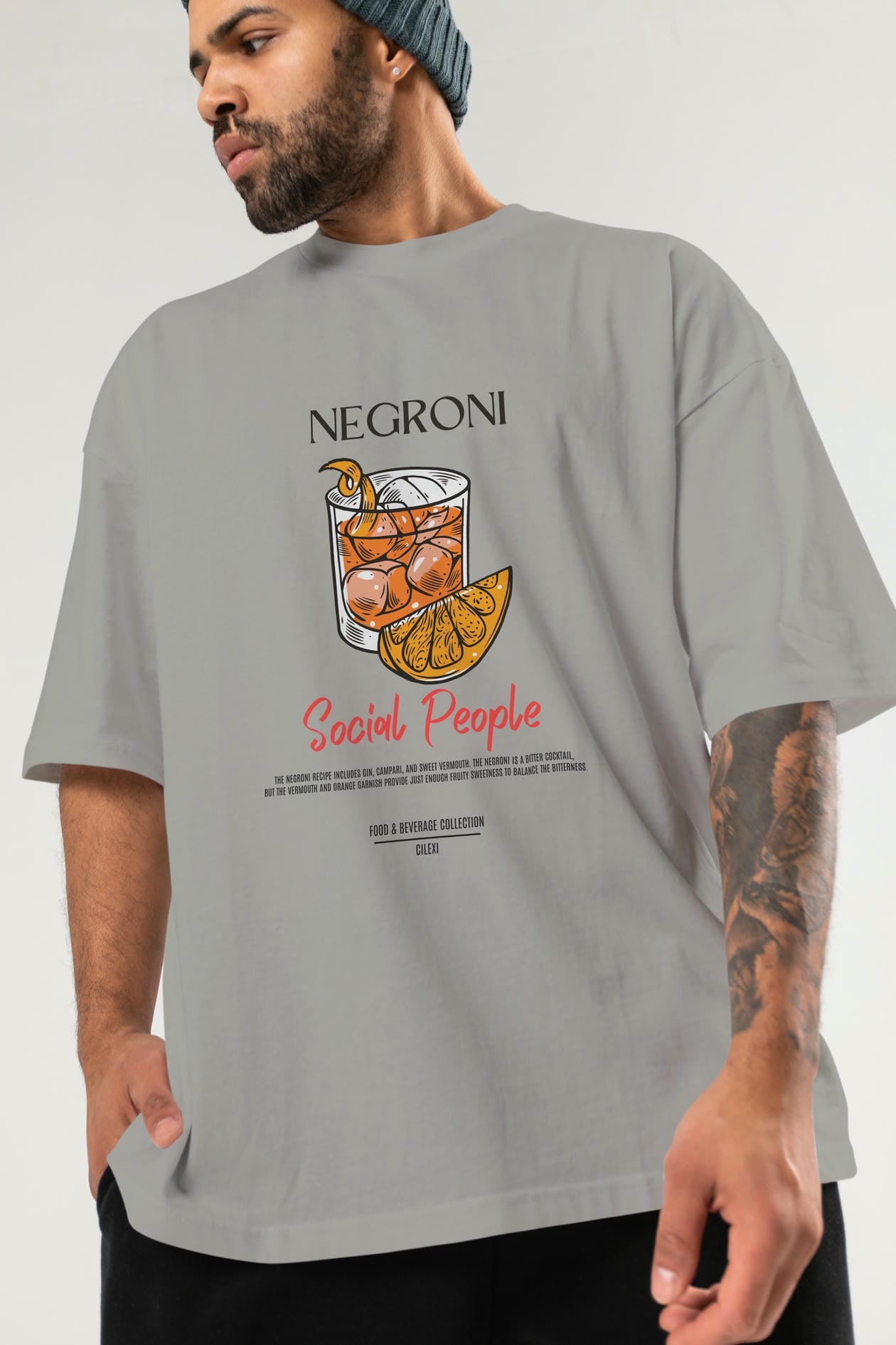 Negroni Kokteyl Serisi ön Baskılı Oversize t-shirt Erkek Kadın %100 Pamuk Bisiklet Yaka tişort