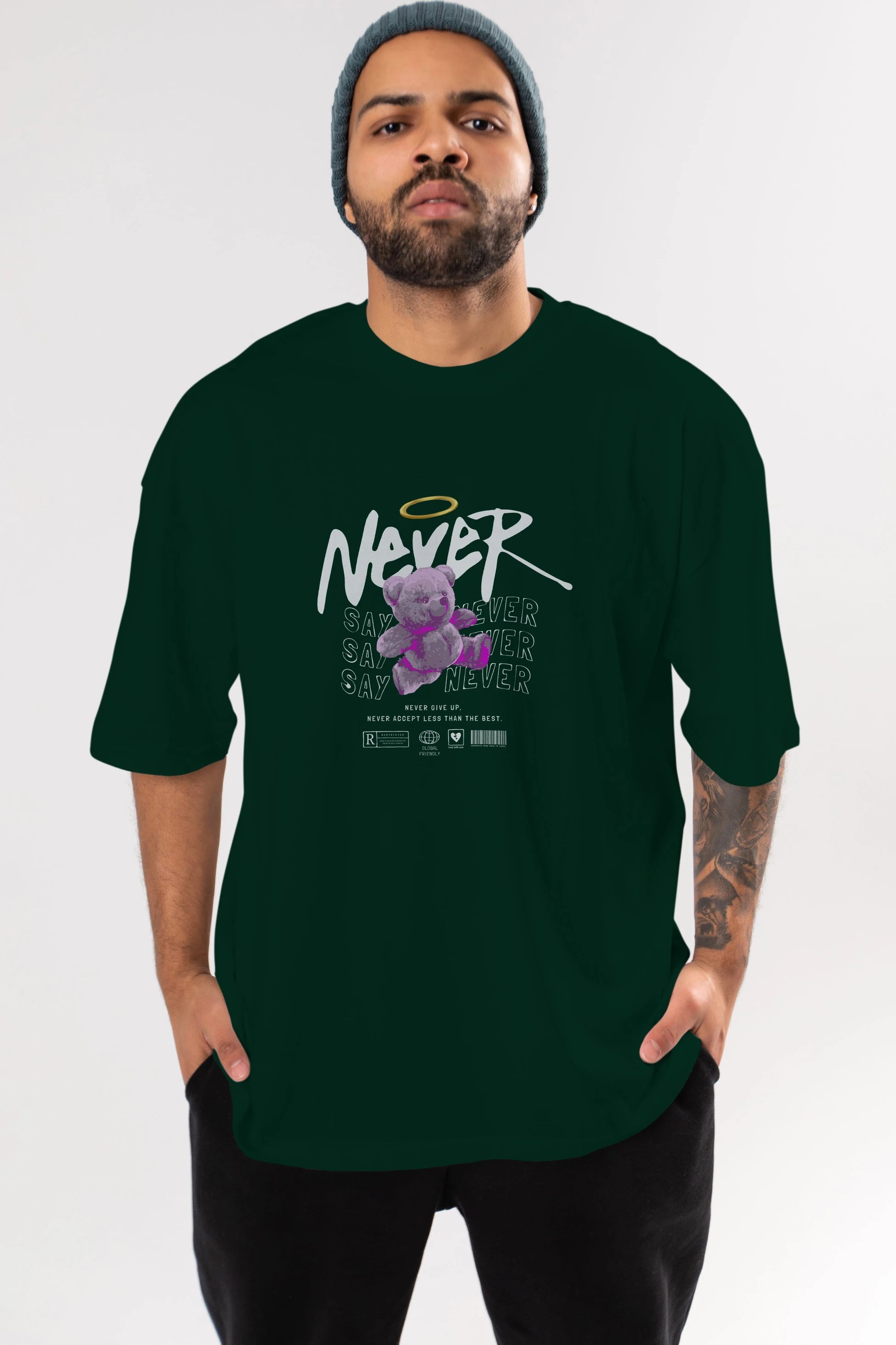 Teddy Bear Never Ön Baskılı Oversize t-shirt Erkek Kadın Unisex