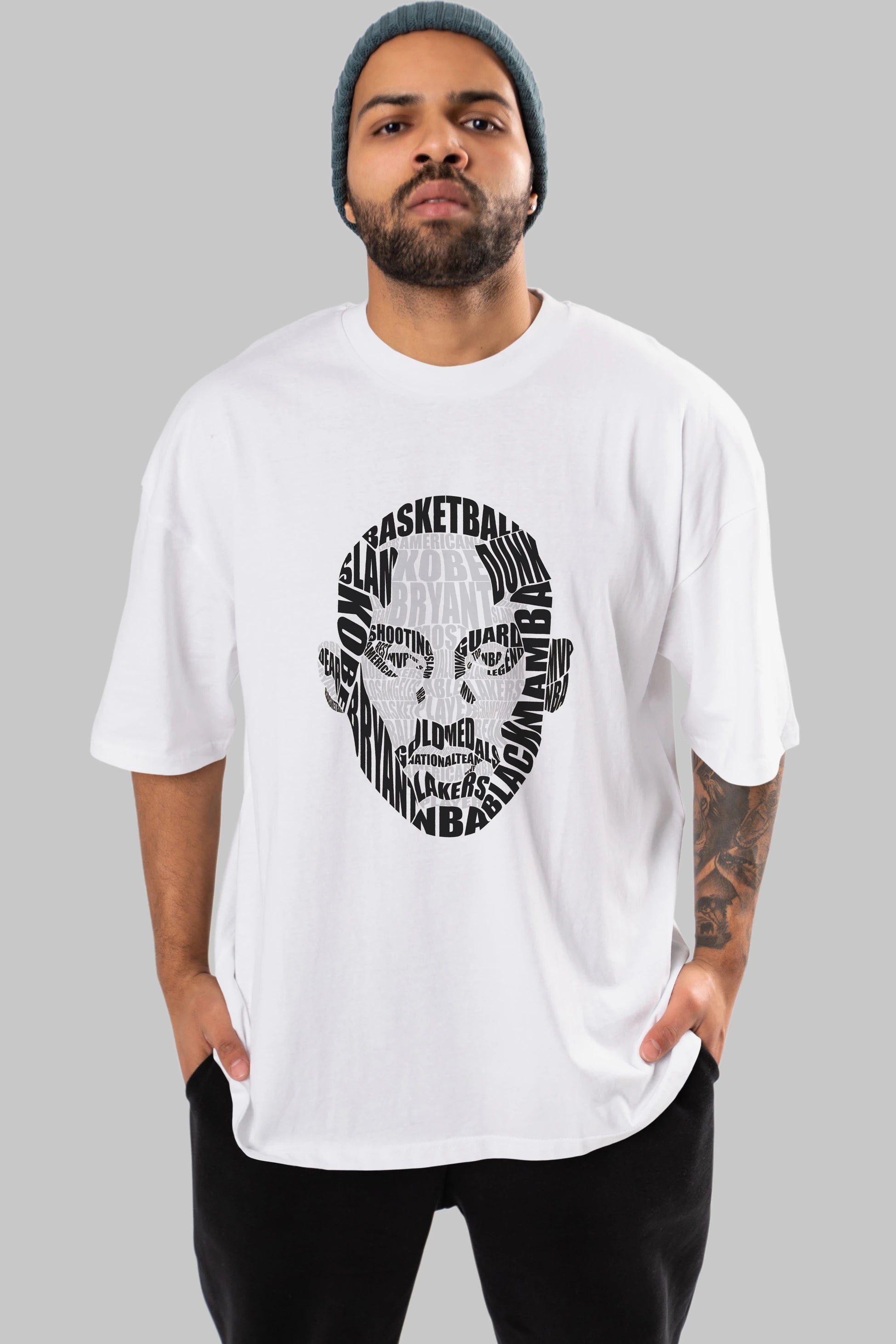 Kobe Bryan Calligram Ön Baskılı Oversize t-shirt %100 pamuk Erkek Kadın Unisex