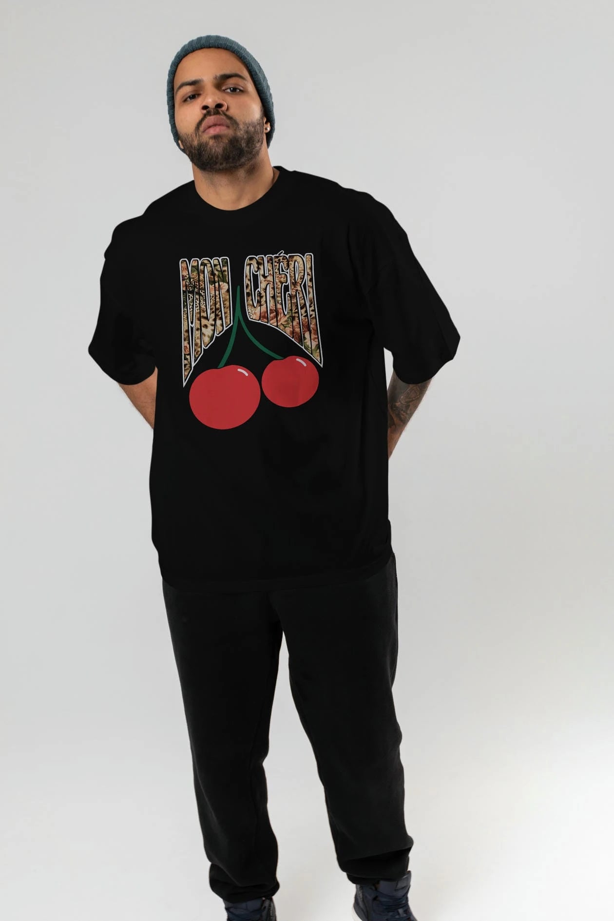 Mon Cherry Cherries Ön Baskılı Oversize t-shirt Erkek Kadın Pamuk Bisiklet Yaka tişort