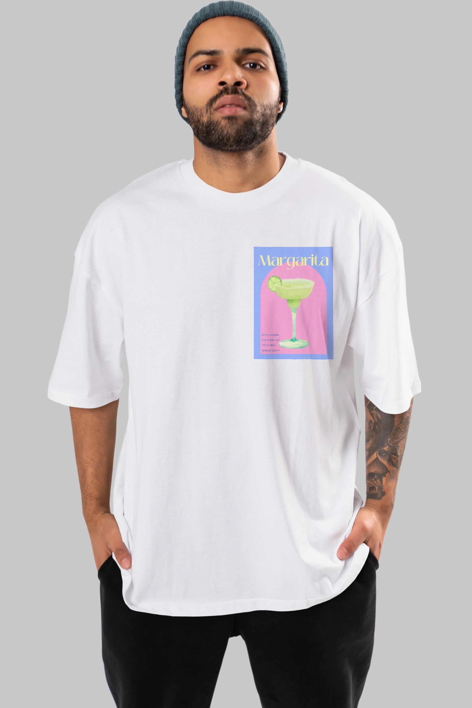 Margarita 6 Ön Sol Baskılı Oversize t-shirt Erkek Kadın Unisex %100 Pamuk Bisiklet Yaka tişort
