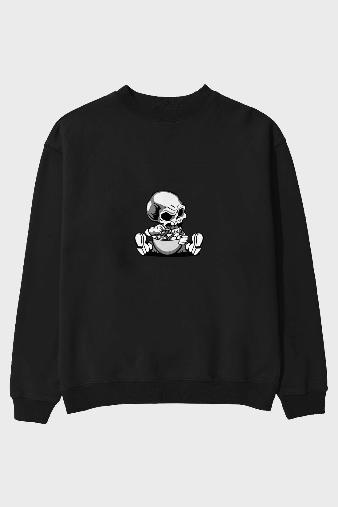 Skull Eat Ramen Ön Baskılı Oversize Sweatshirt Erkek Kadın Unisex