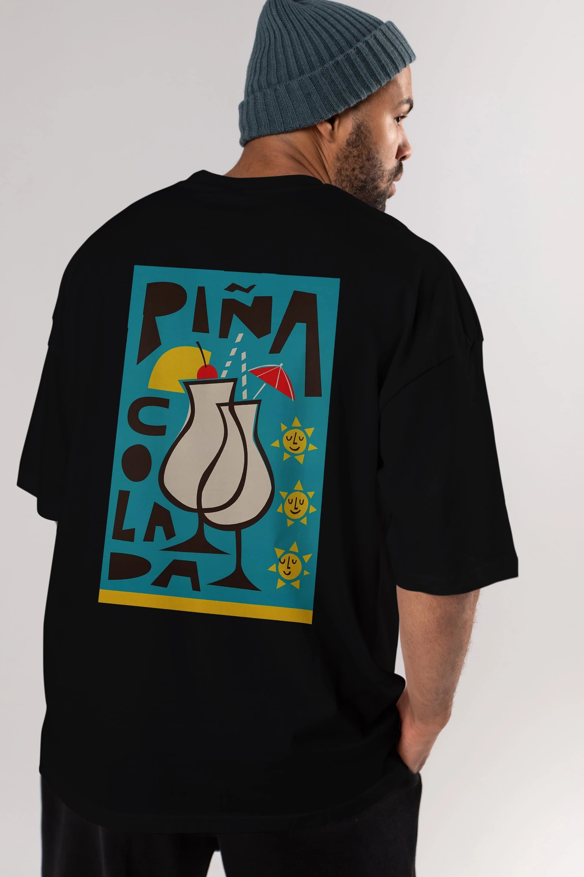 Pina Colada 4 Arka Baskılı Oversize t-shirt Erkek Kadın Unisex %100 Pamuk Bisiklet Yaka tişort