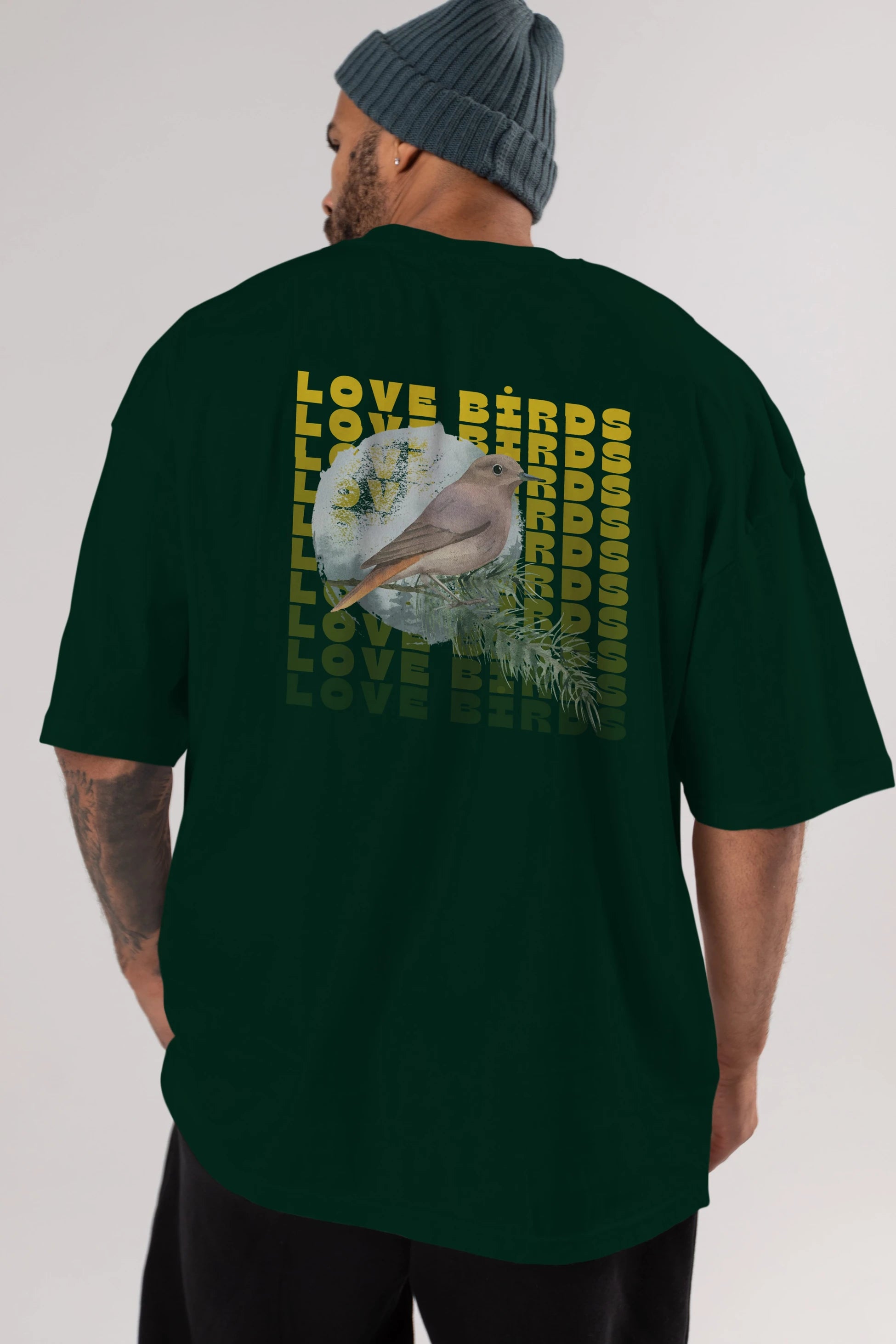 Love Birds Yazılı Arka Baskılı Oversize t-shirt Erkek Kadın Unisex