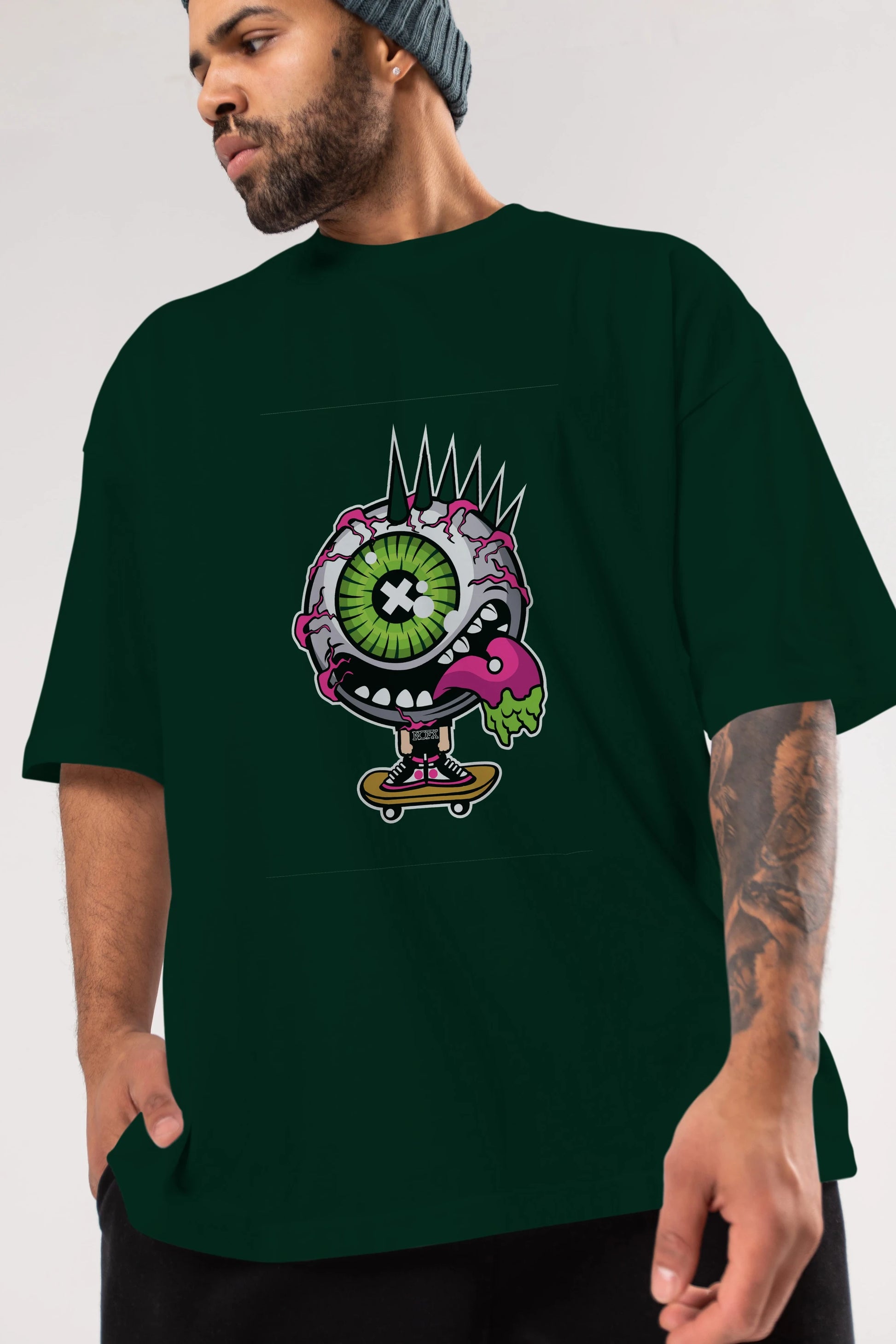 Eye Monster Skater Ön Baskılı Oversize t-shirt Erkek Kadın Unisex %100 Pamuk tişort