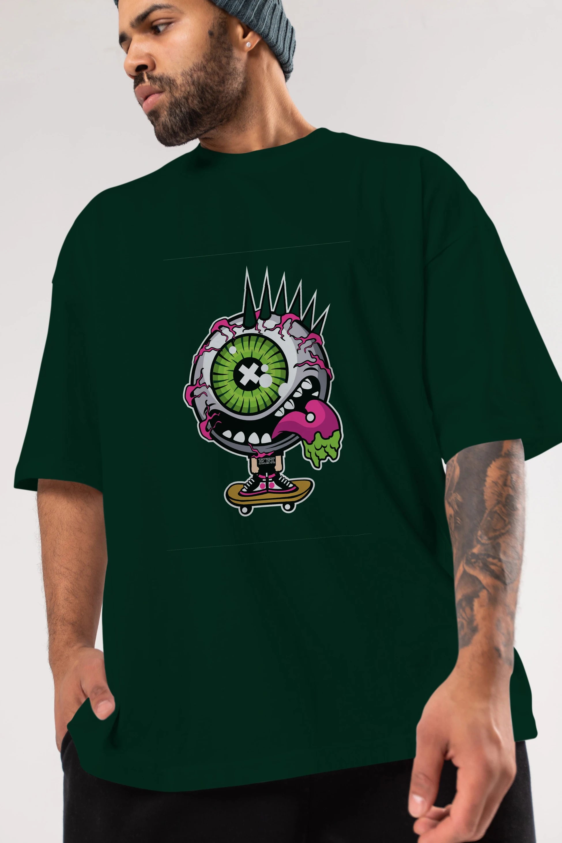 Eye Monster Skater Ön Baskılı Oversize t-shirt Erkek Kadın Unisex %100 Pamuk tişort