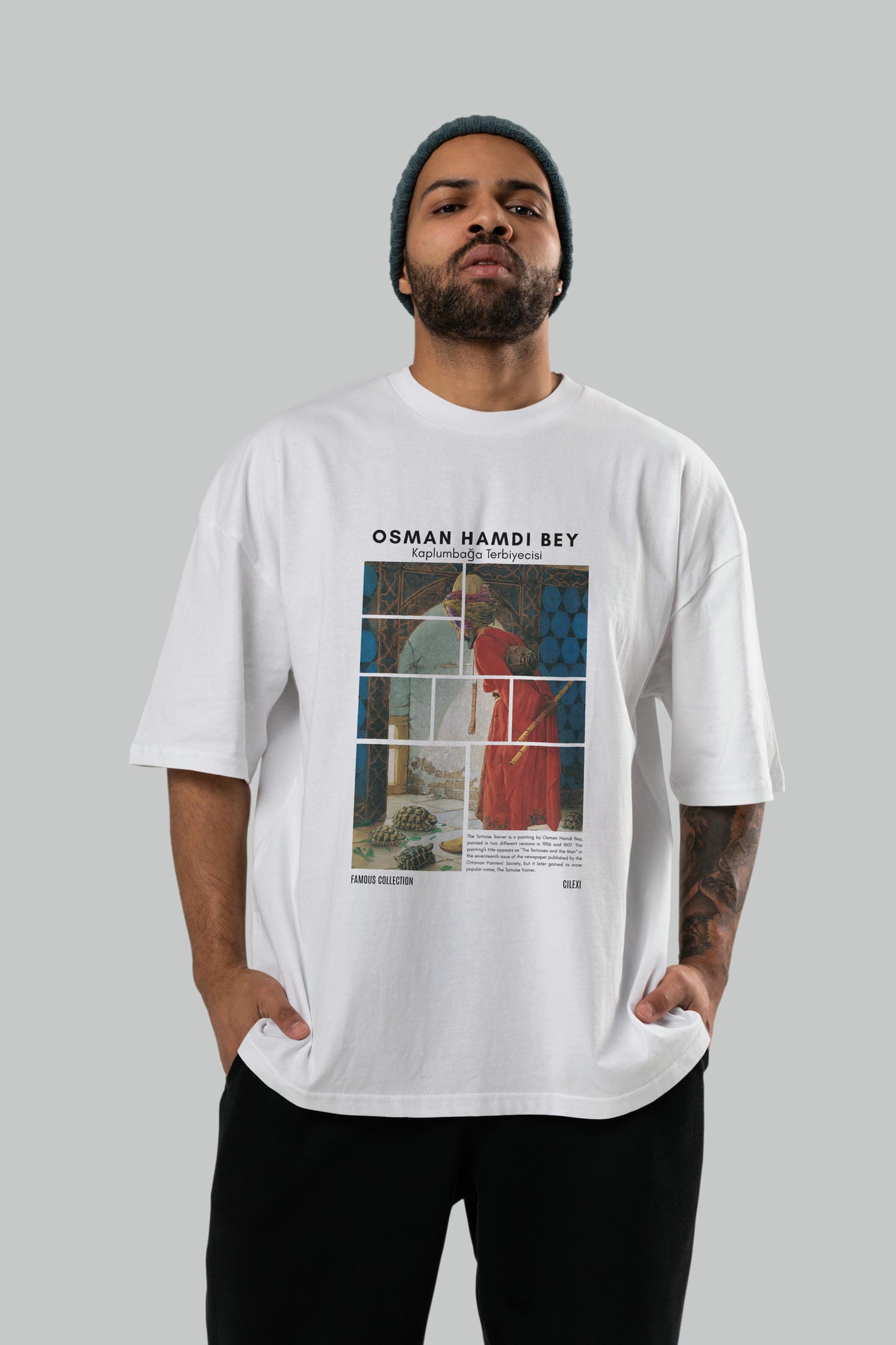 Osman Hamdi Bey ön Baskılı Oversize t-shirt Erkek Kadın Bisiklet Yaka Pamuk tişort