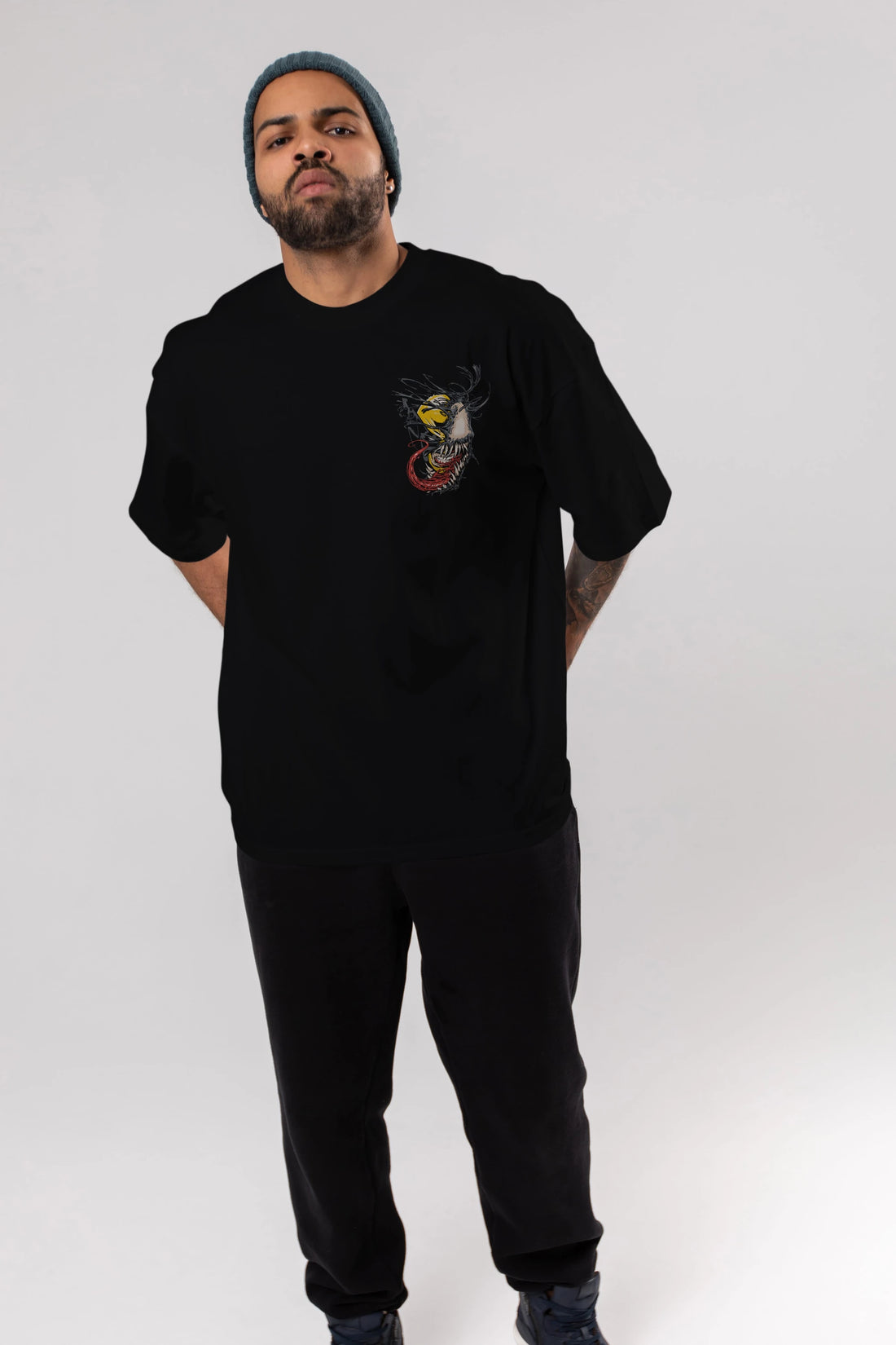 Venom (4) Ön Sol Baskılı Oversize t-shirt Erkek Kadın Unisex %100 Pamuk Bisiklet Yaka tişort