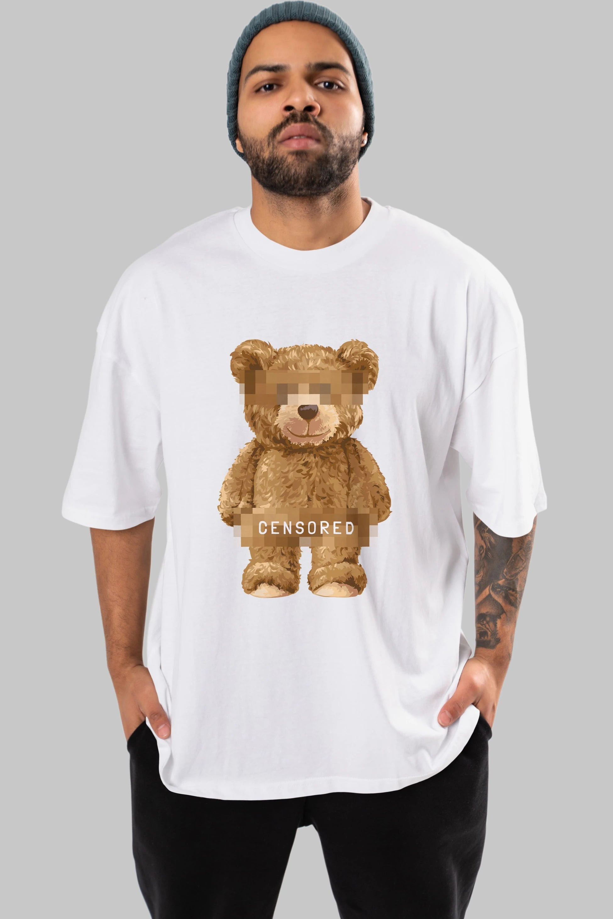 Teddy Bear Censored Ön Baskılı Oversize t-shirt Erkek Kadın Unisex %100 Pamuk
