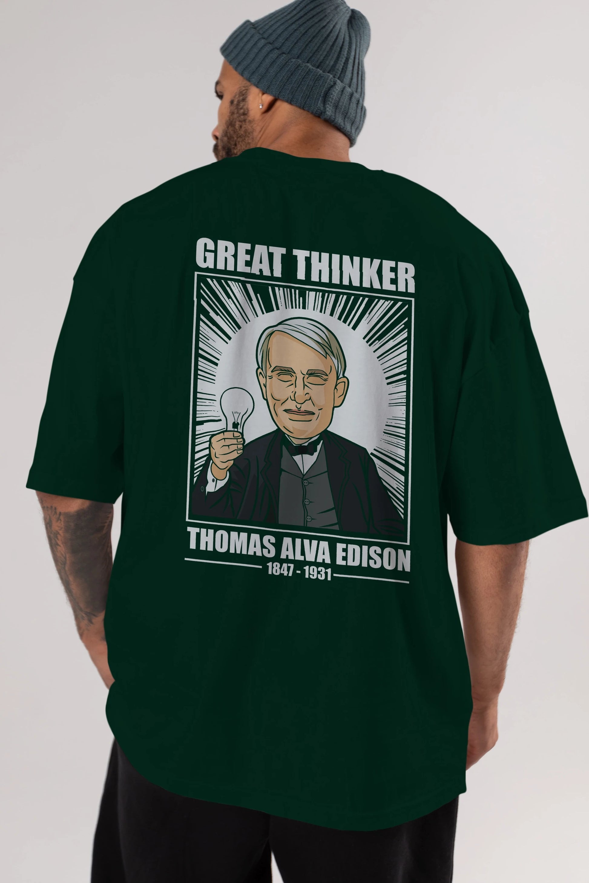 Thomas Alfa Edison Arka Baskılı Oversize t-shirt Erkek Kadın Unisex %100 Pamuk tişort