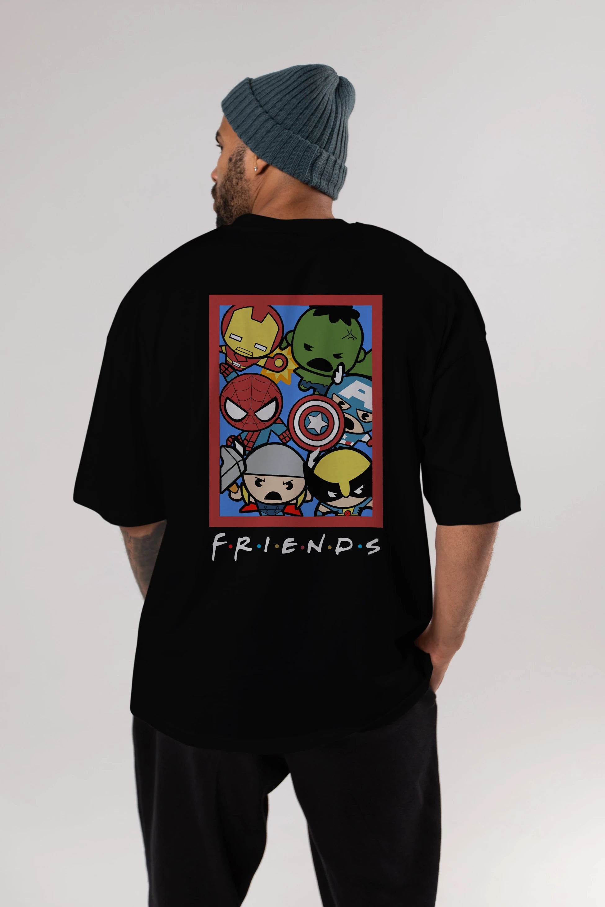 Friends Avenger Arka Baskılı Oversize t-shirt Erkek Kadın Unisex %100 Pamuk Bisiklet Yaka tişort