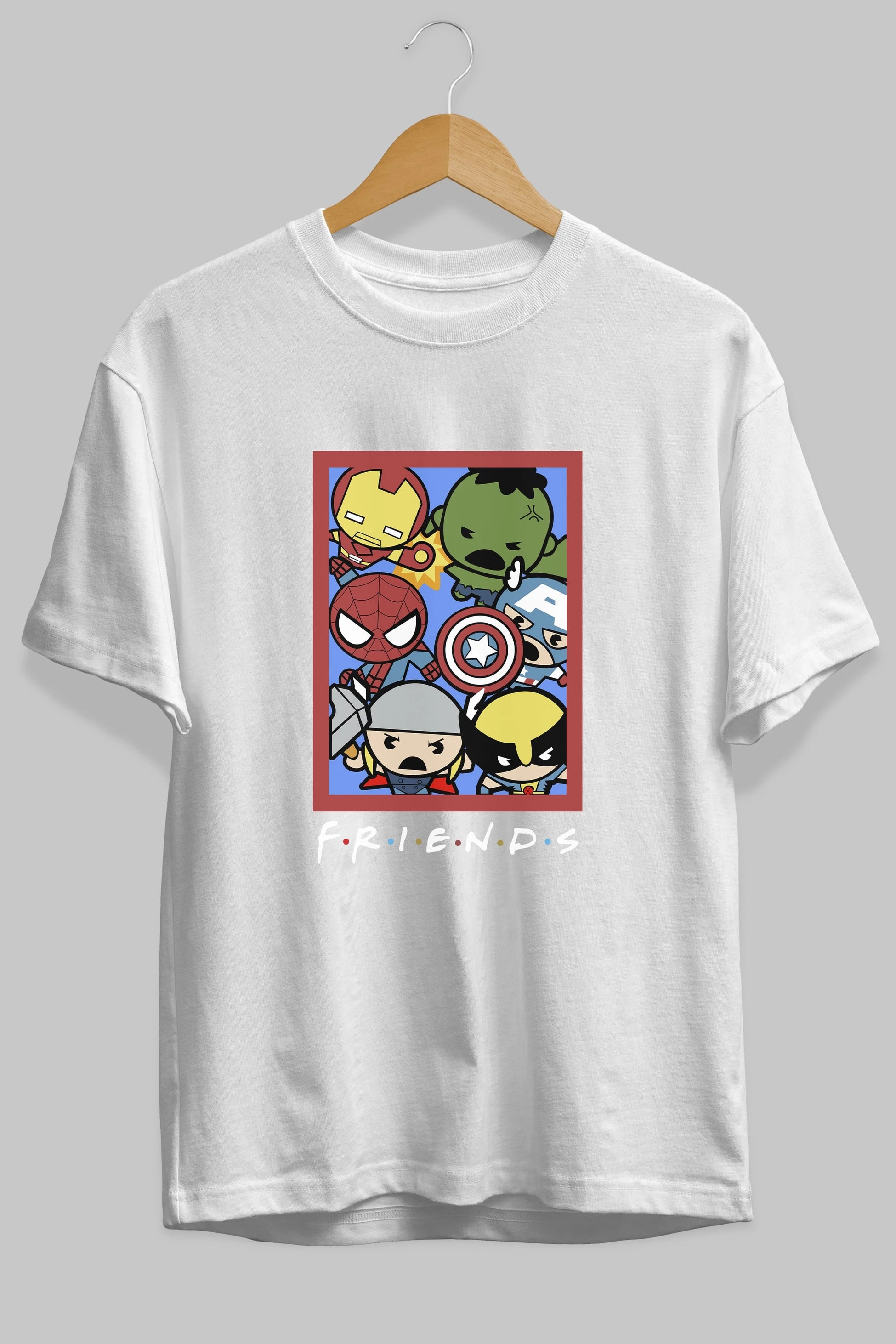 Friends Avenger Ön Baskılı Oversize t-shirt Erkek Kadın Unisex %100 Pamuk Bisiklet Yaka tişort