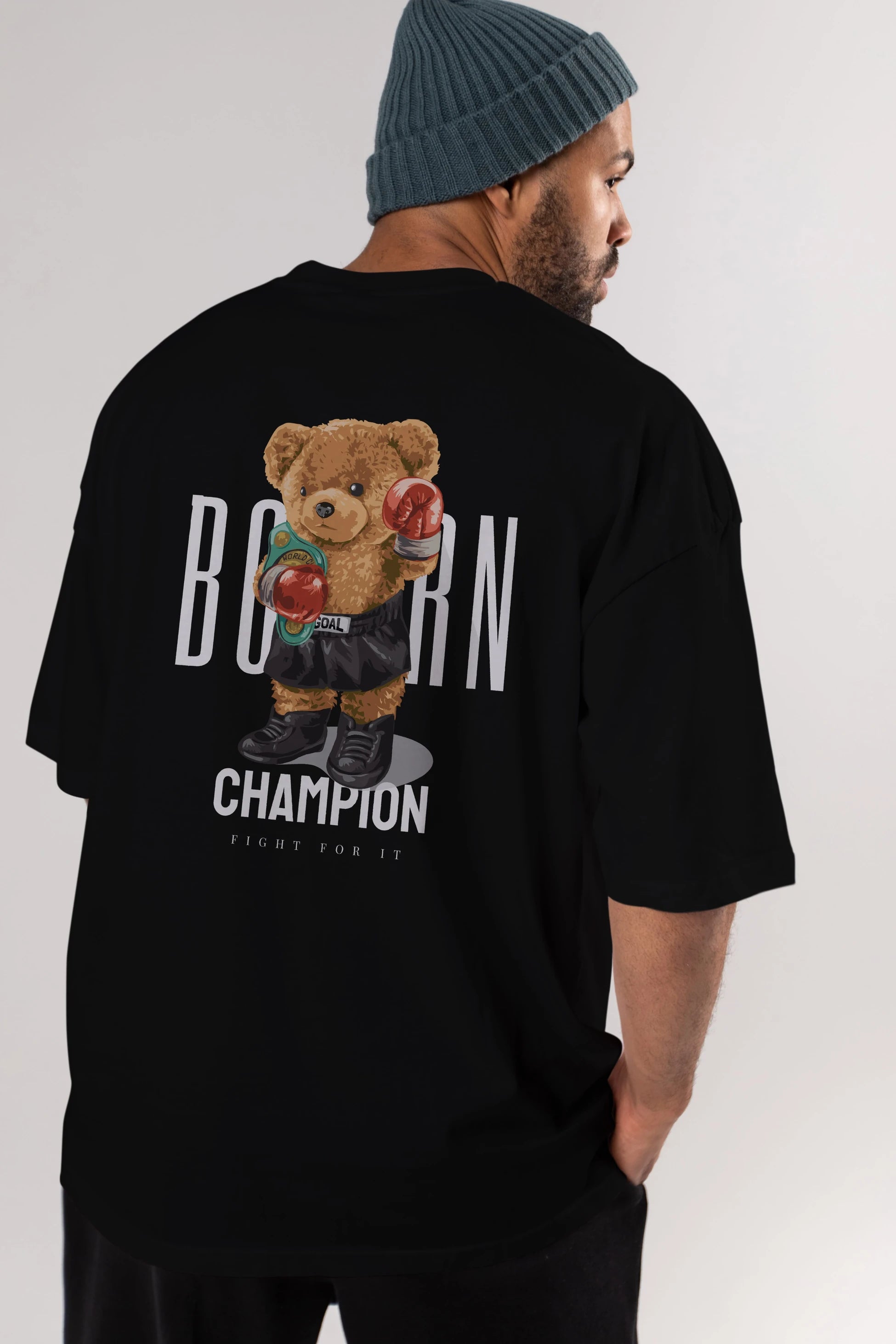 Teddy Bear Champion Arka Baskılı Oversize t-shirt Erkek Kadın Unisex %100 Pamuk