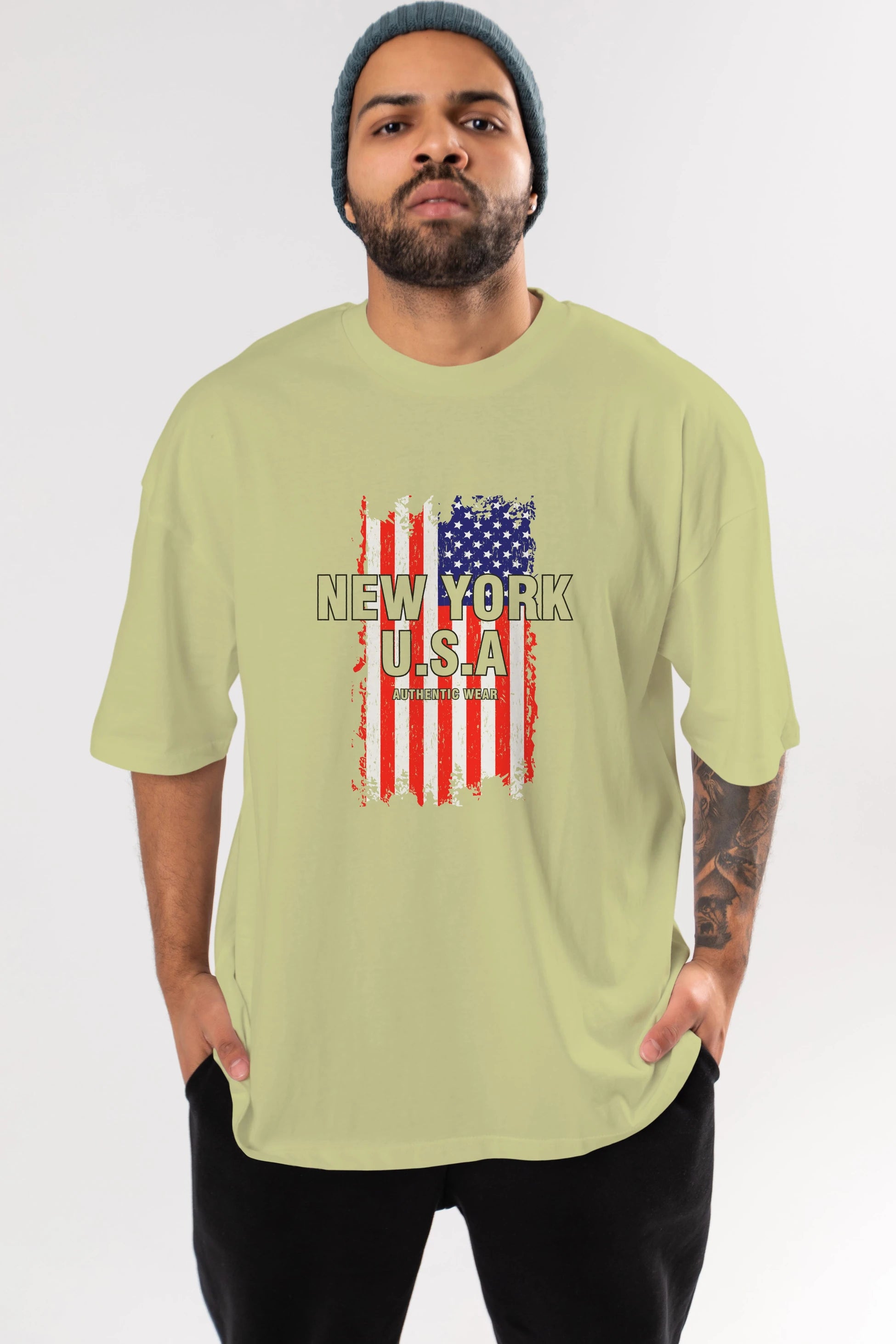 New York Usa Ön Baskılı Oversize t-shirt Erkek Kadın Unisex