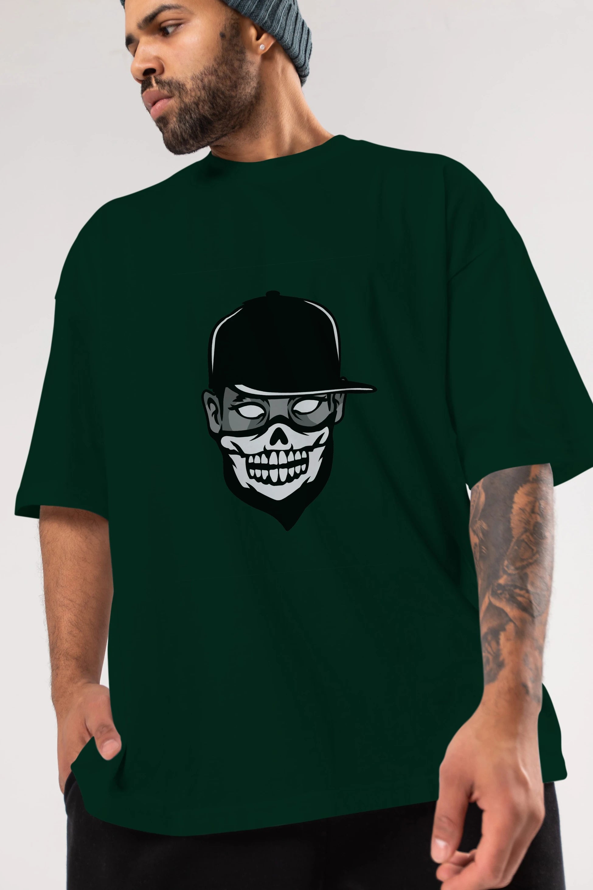 Skull Mask Ön Baskılı Oversize t-shirt Erkek Kadın Unisex %100 Pamuk tişort