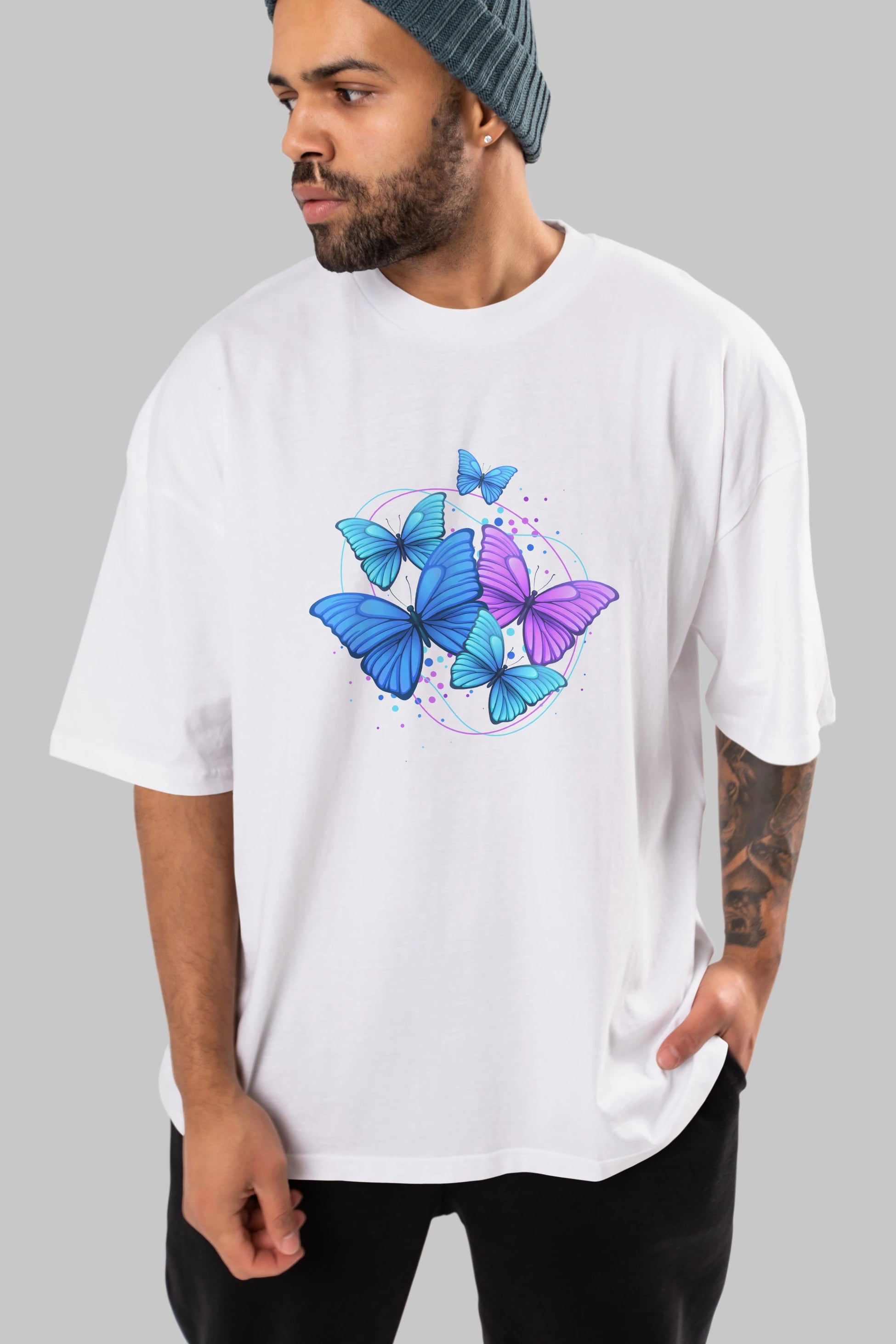 Kelebek Ön Baskılı Oversize t-shirt Erkek Kadın Unisex