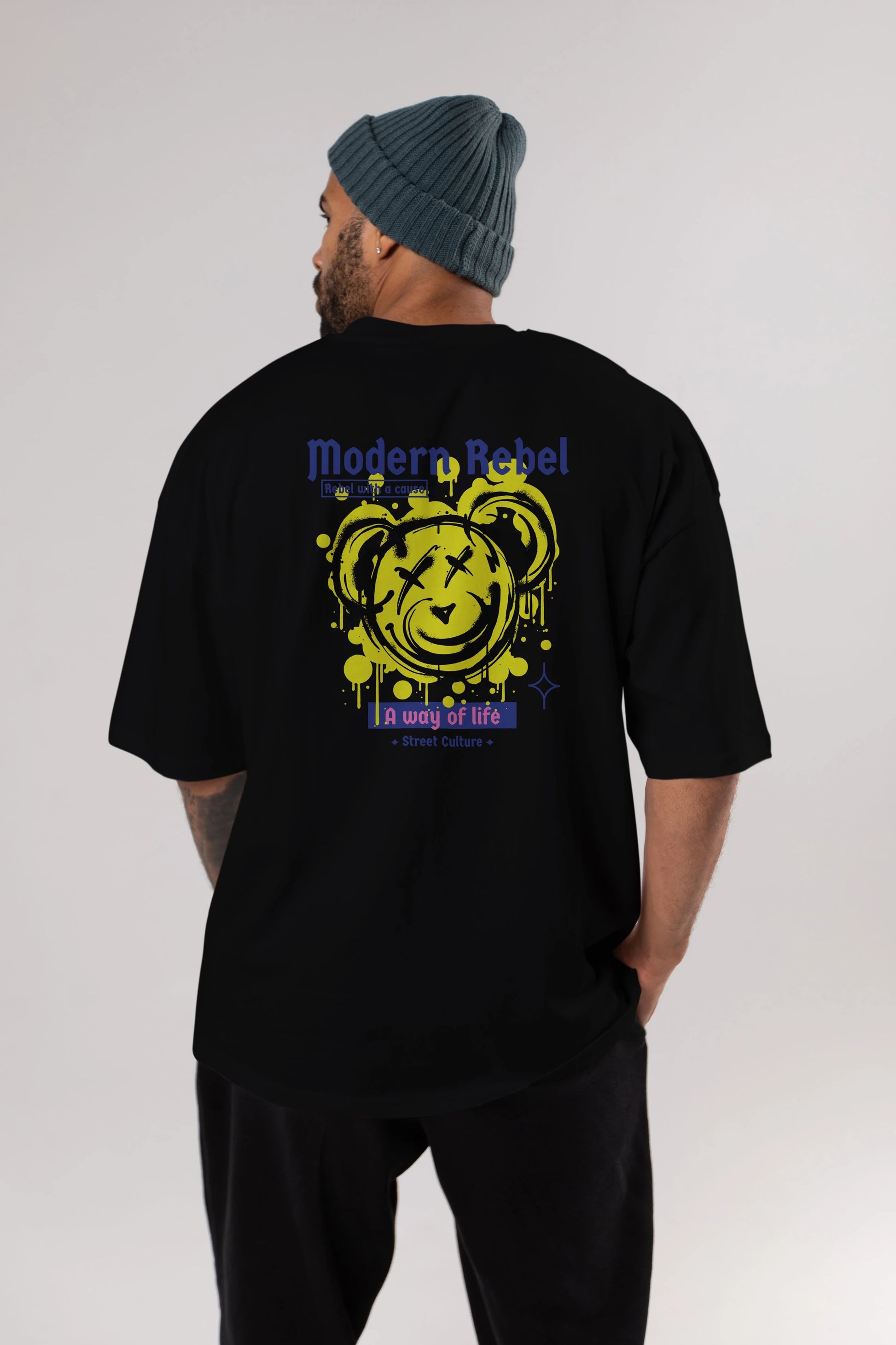 Modern Rebel Bear Arka Baskılı Oversize t-shirt Erkek Kadın Unisex