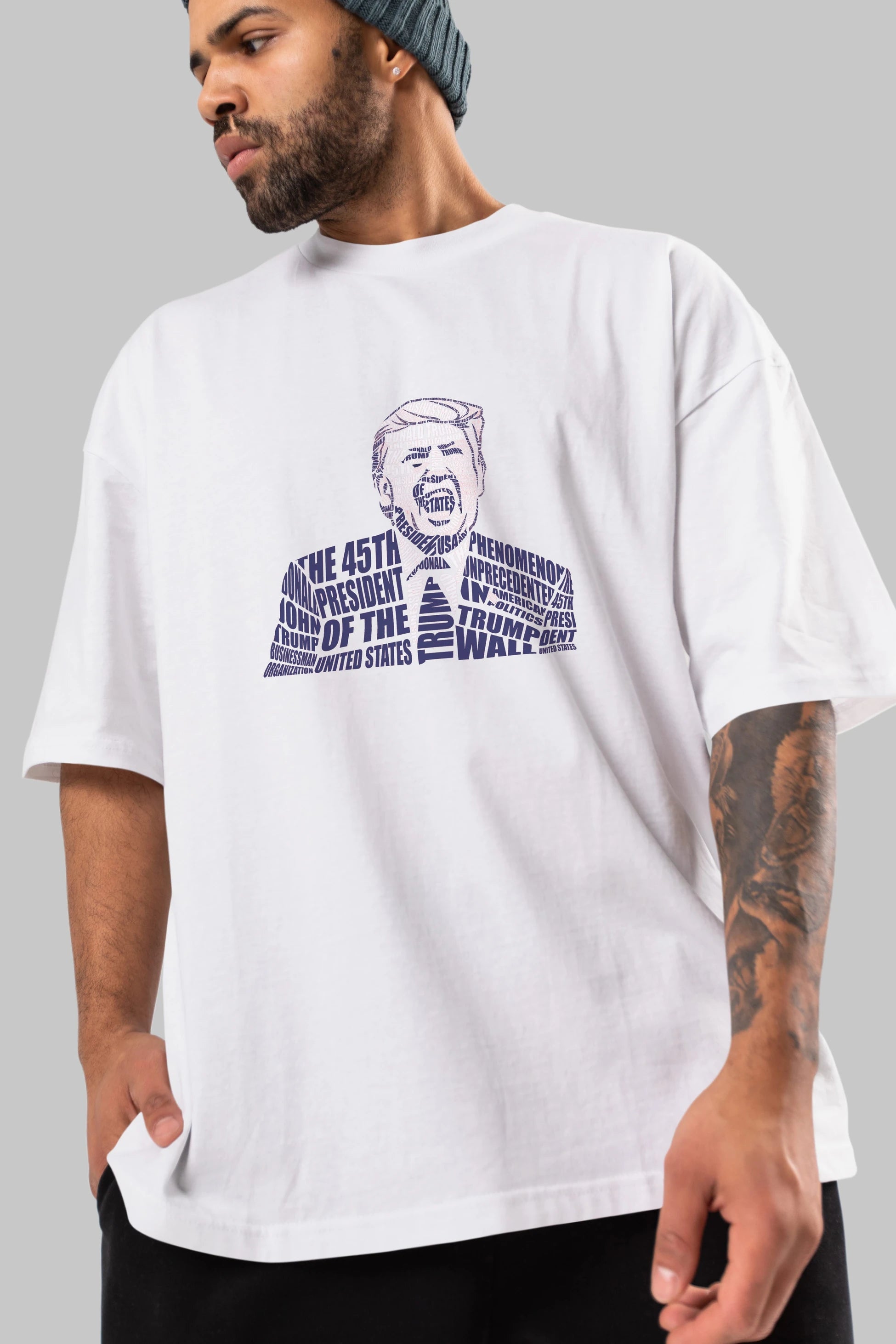 Trump Calligram Ön Baskılı Oversize t-shirt %100 pamuk Erkek Kadın Unisex