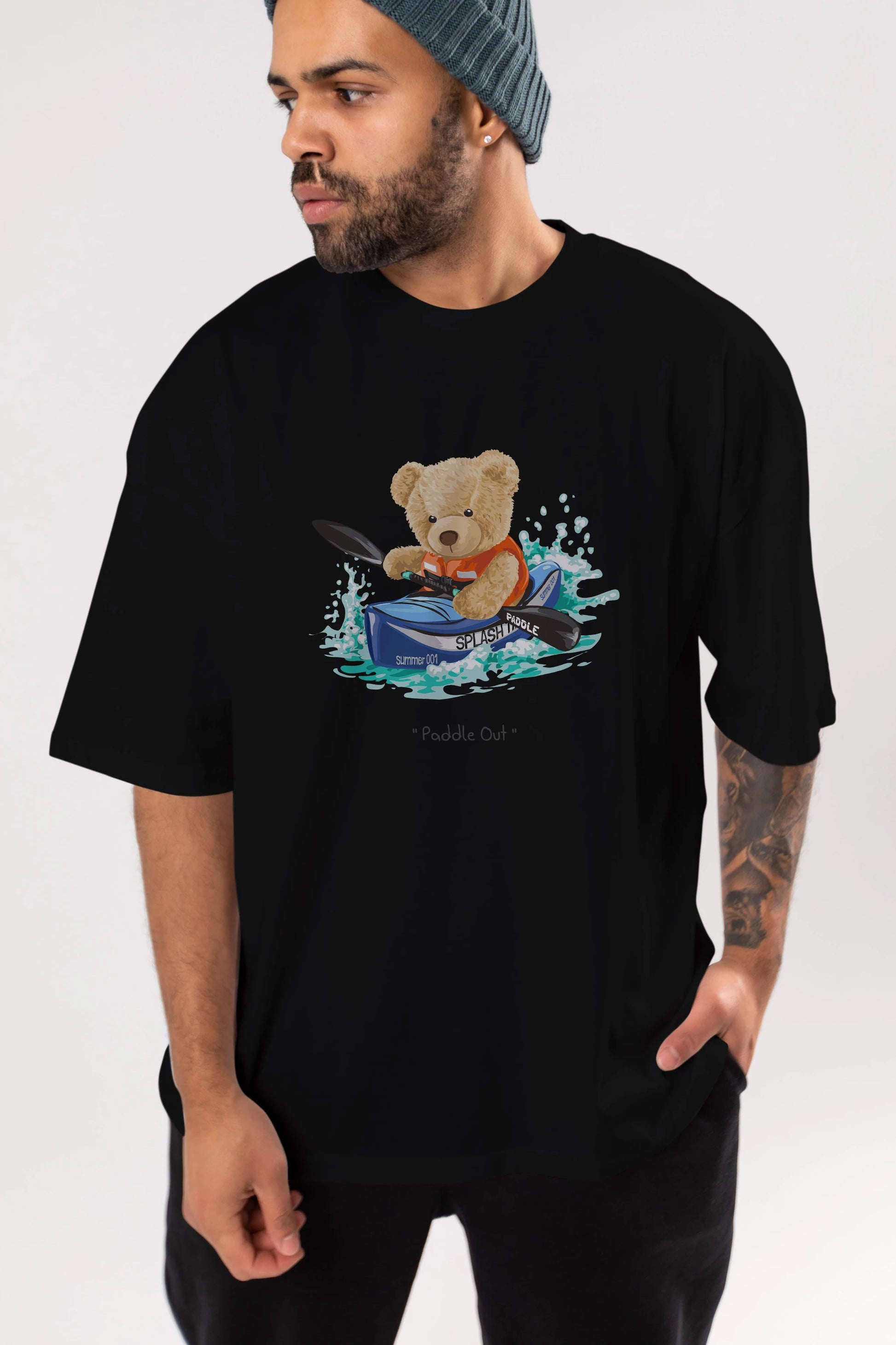 Teddy Bear Paddle Out Ön Baskılı Oversize t-shirt Erkek Kadın Unisex %100 Pamuk