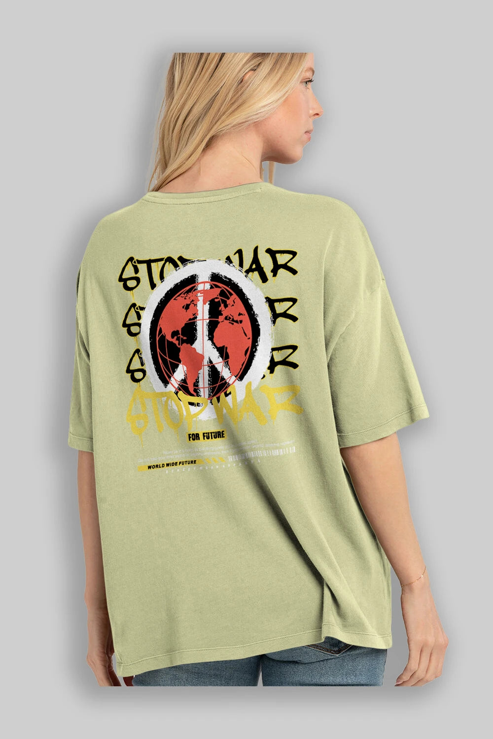 Stop War for Future Arka Baskılı Oversize t-shirt Erkek Kadın Unisex