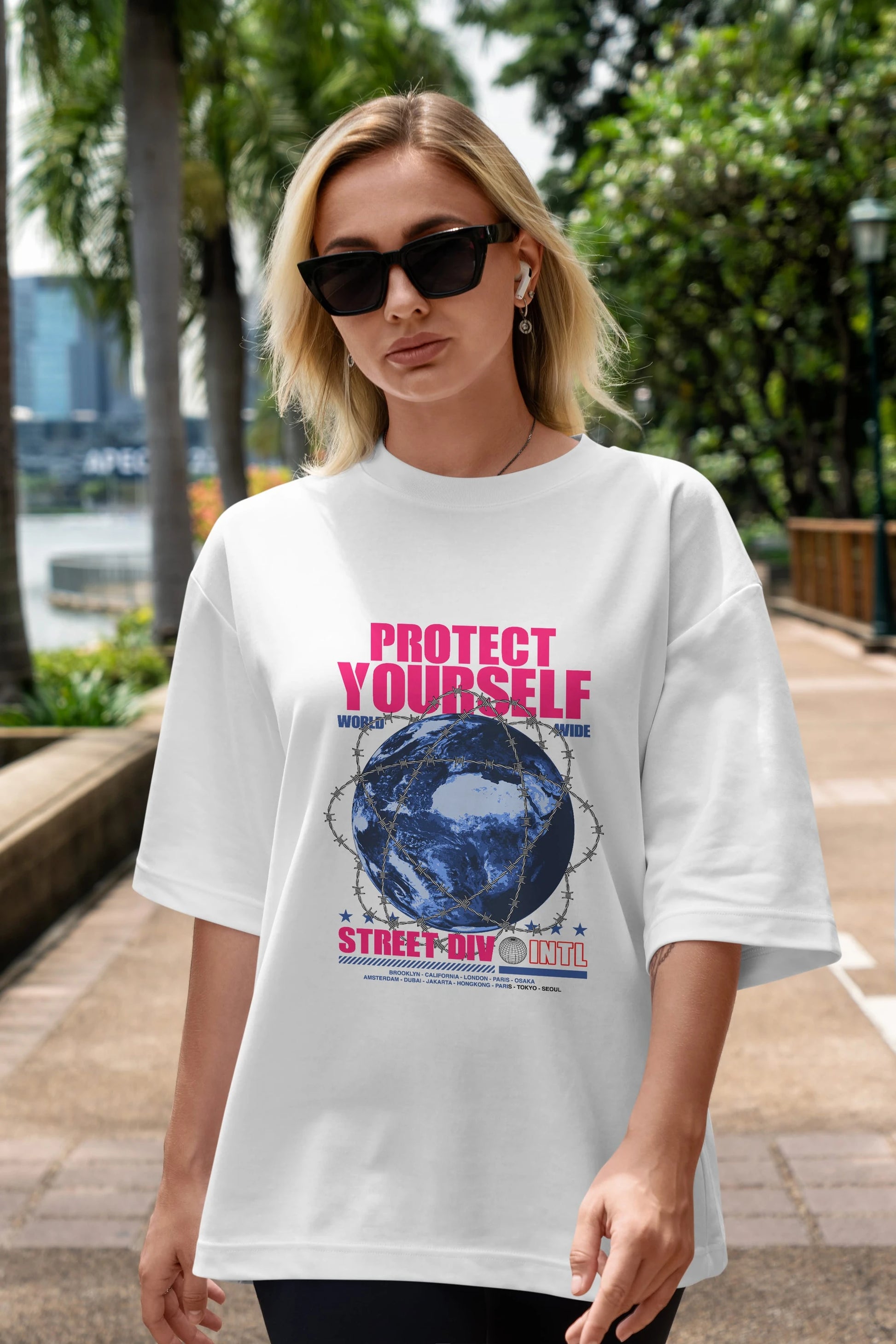Protect Yourself Ön Baskılı Oversize t-shirt Erkek Kadın Unisex