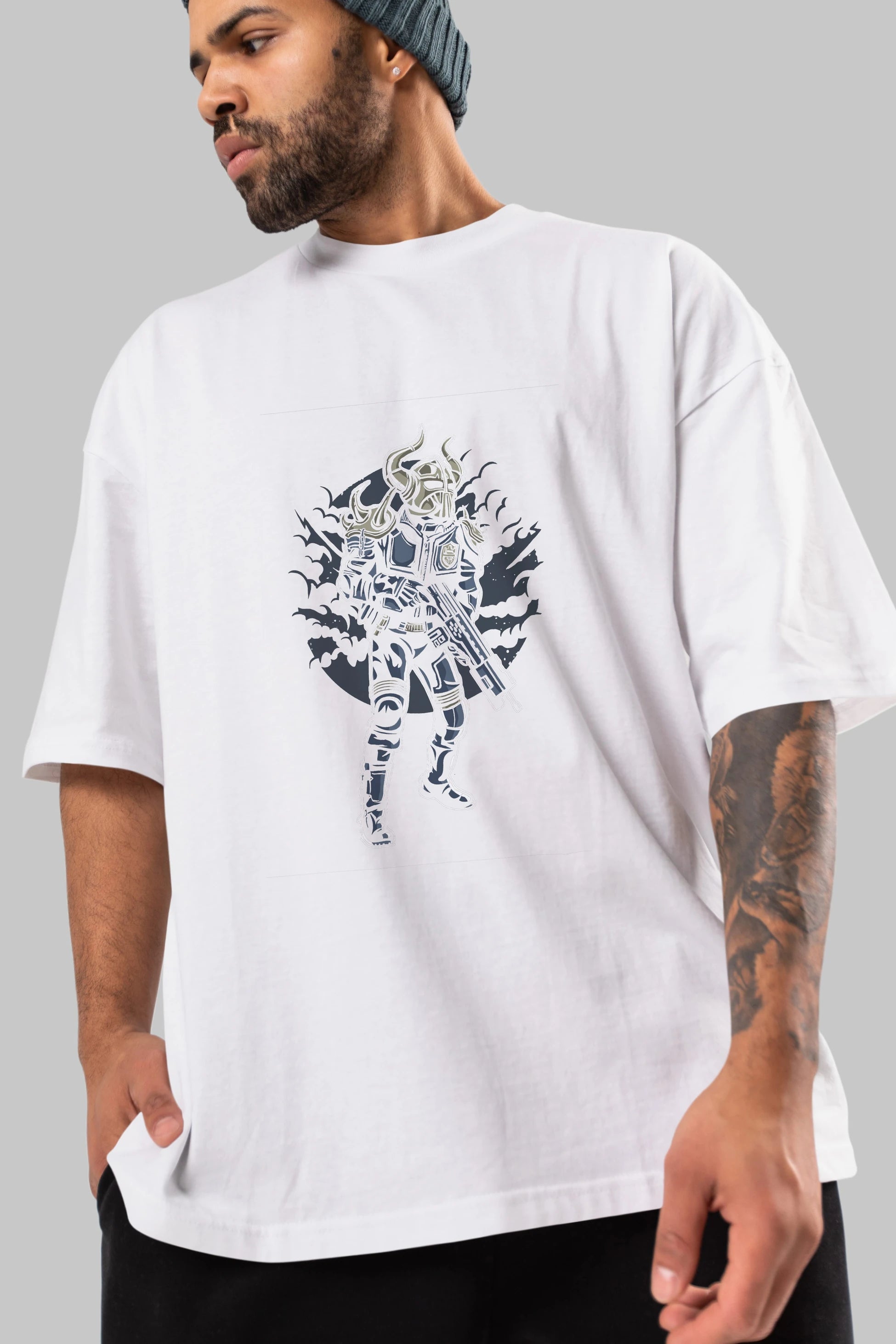 Viking Soldier Ön Baskılı Oversize t-shirt Erkek Kadın Unisex %100 Pamuk tişort