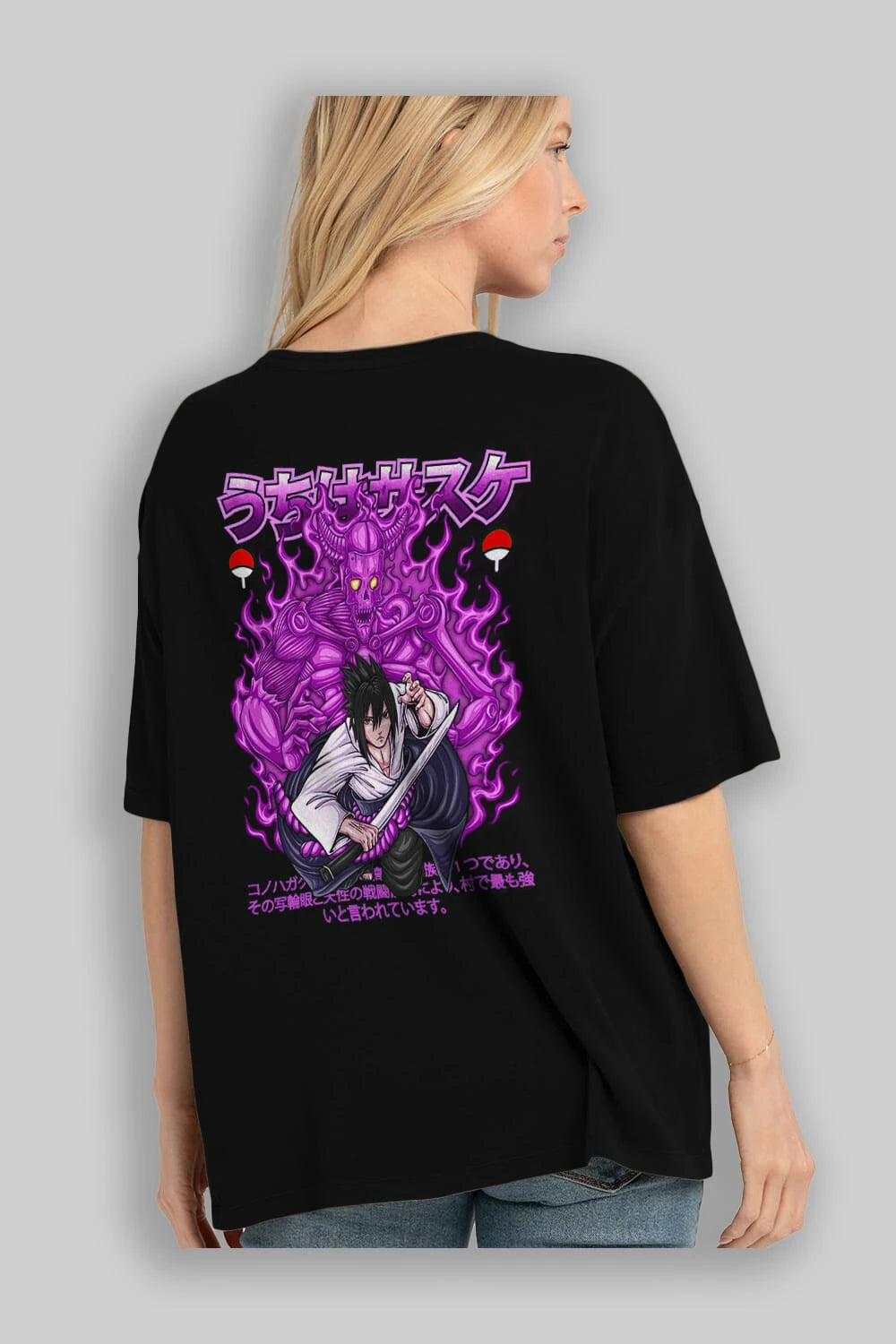 SASUKE UCHIHA NARUTO Anime Arka Baskılı Oversize t-shirt Erkek Kadın Unisex
