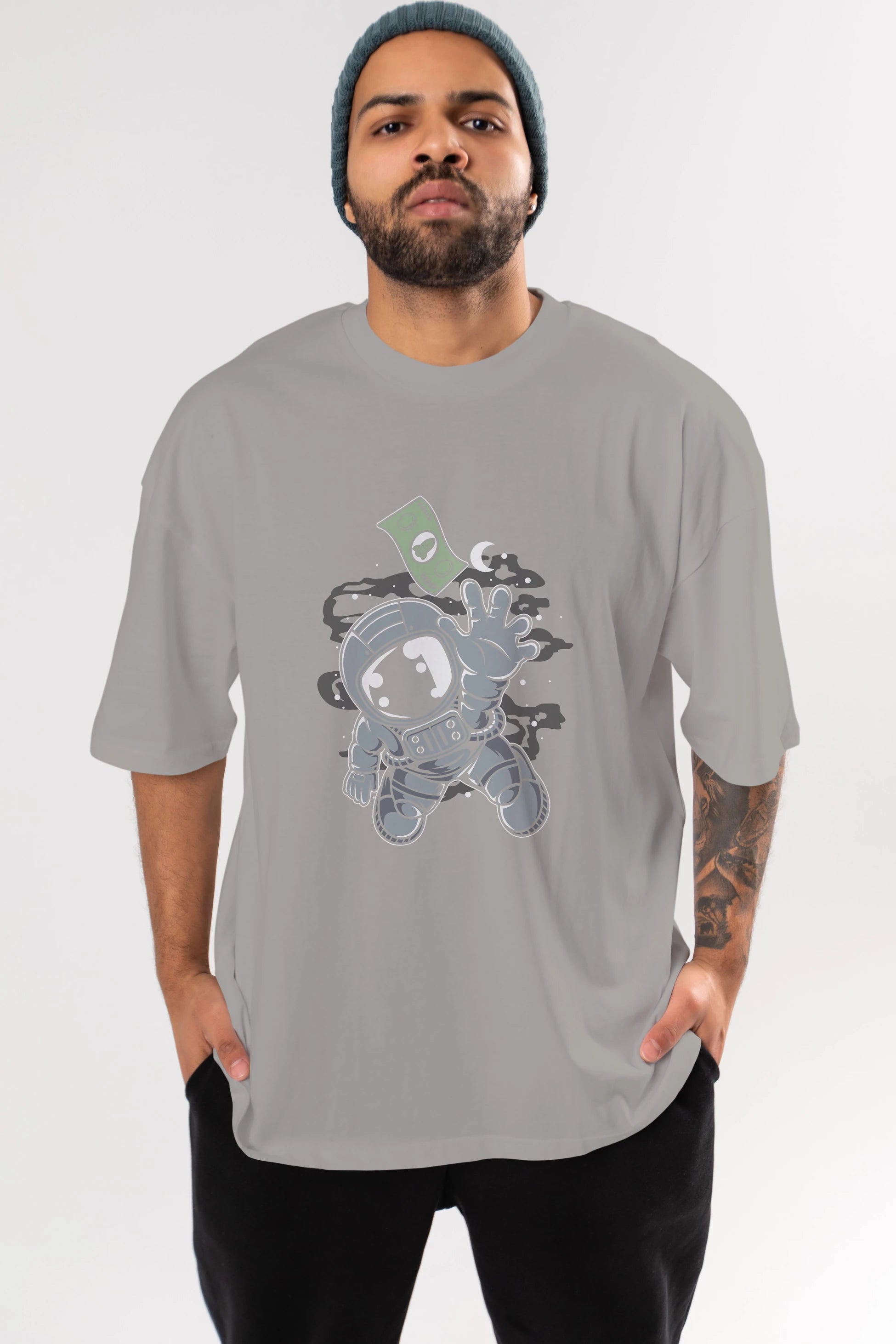 Astronaut Dollar Ön Baskılı Oversize t-shirt Erkek Kadın Unisex