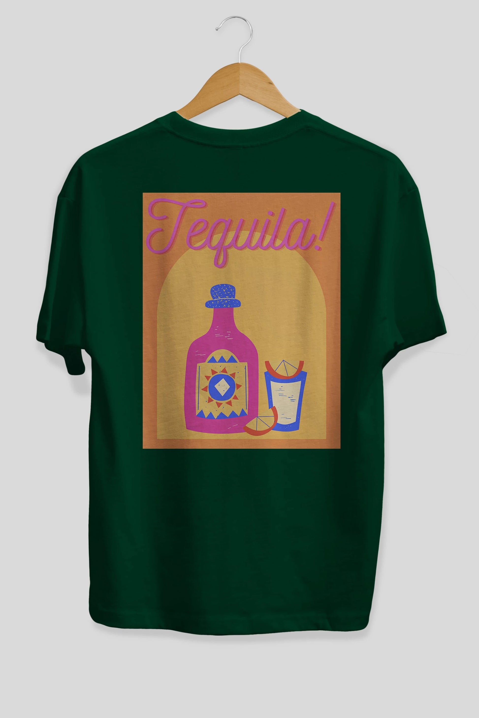 Tequila Arka Baskılı Oversize t-shirt Erkek Kadın Unisex %100 Pamuk Bisiklet Yaka tişort