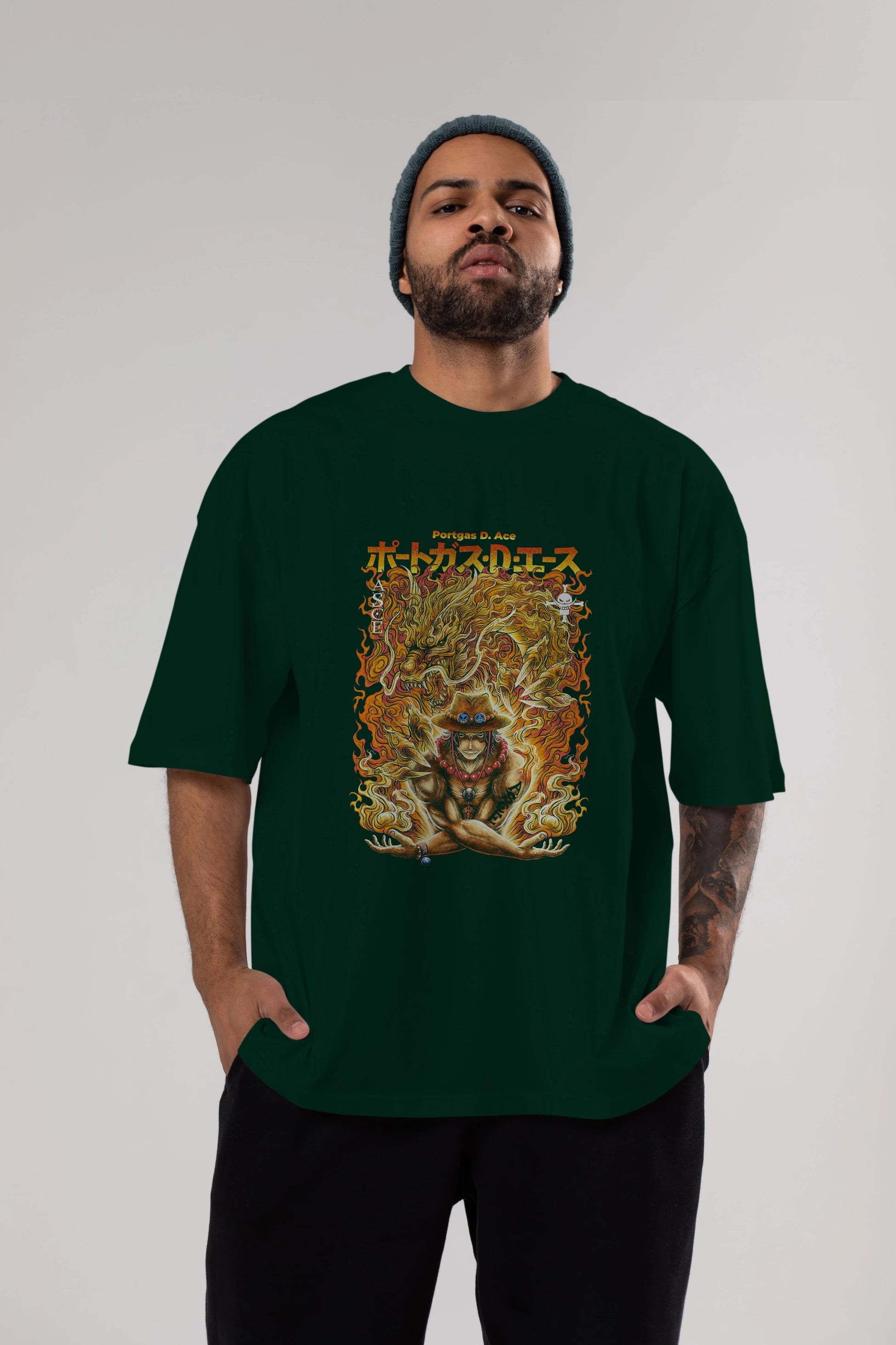 PORTGAS D. ACE Anime Ön Baskılı Oversize t-shirt %100 pamuk Erkek Kadın Unisex