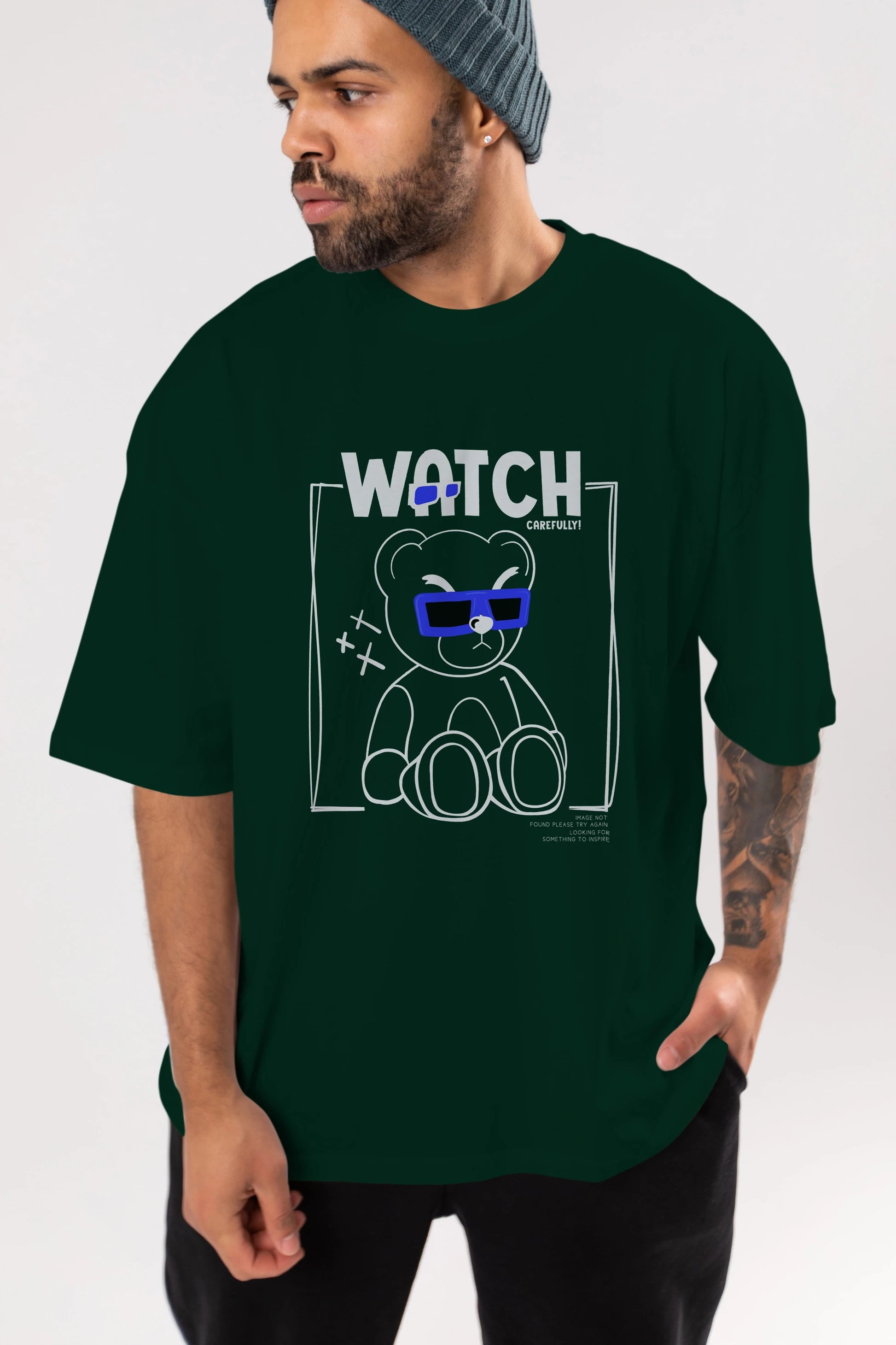 Watch Carefully Bear Ön Baskılı Oversize t-shirt Erkek Kadın Unisex