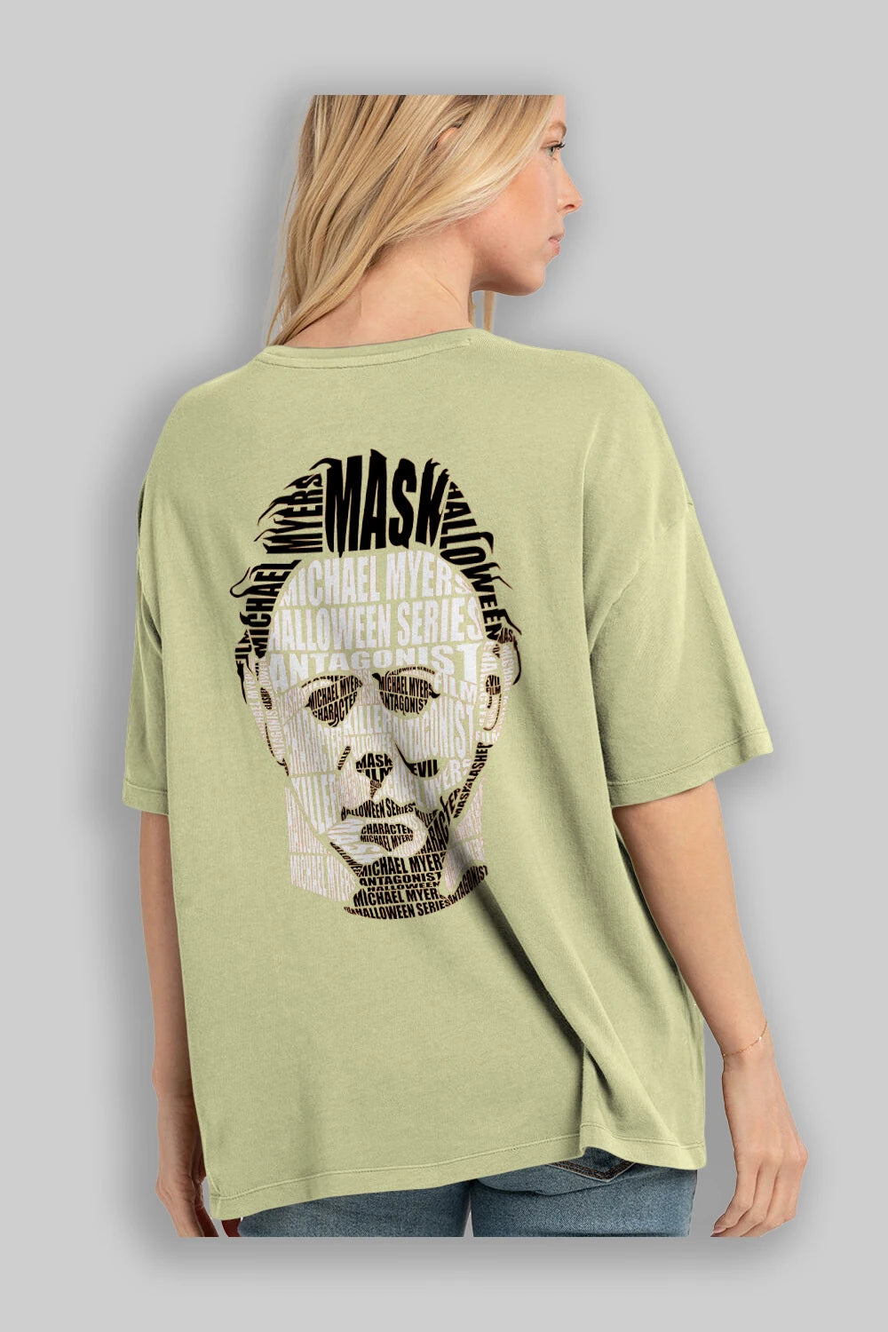 Michael Myers Calligram Arka Baskılı Oversize t-shirt %100 pamuk Erkek Kadın Unisex