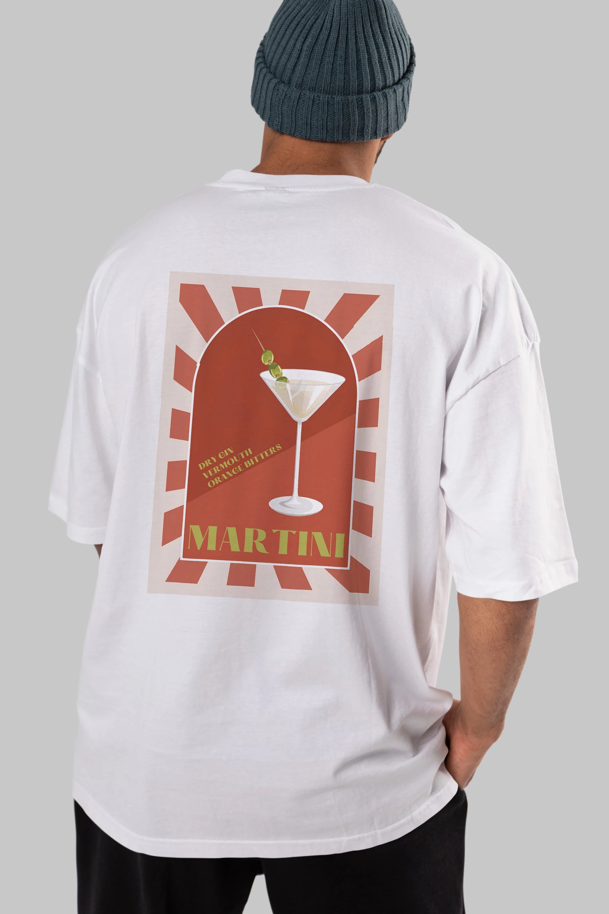 Martini 2 Arka Baskılı Oversize t-shirt Erkek Kadın Unisex %100 Pamuk Bisiklet Yaka tişort