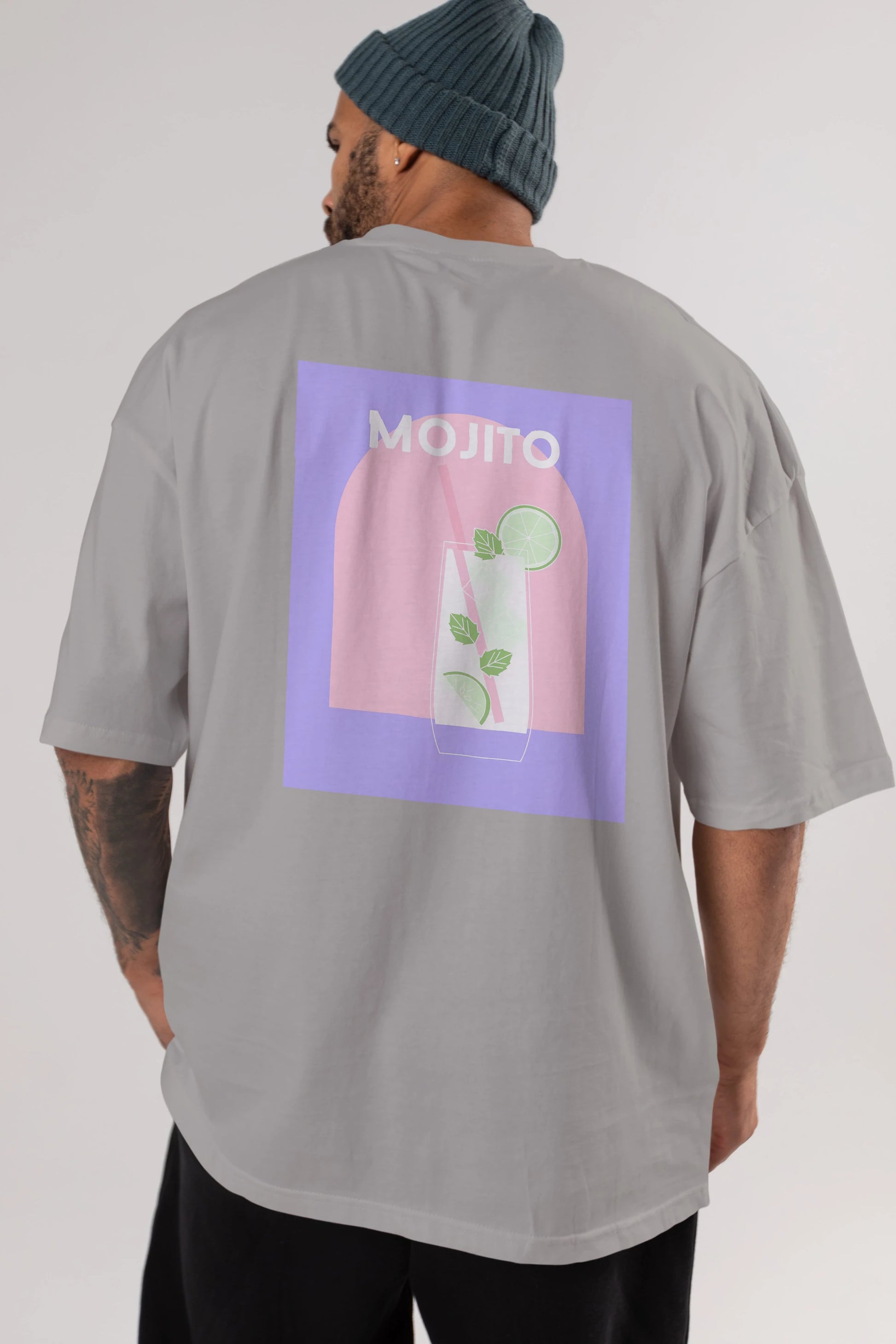 Mojito 2 Arka Baskılı Oversize t-shirt Erkek Kadın Unisex %100 Pamuk Bisiklet Yaka tişort