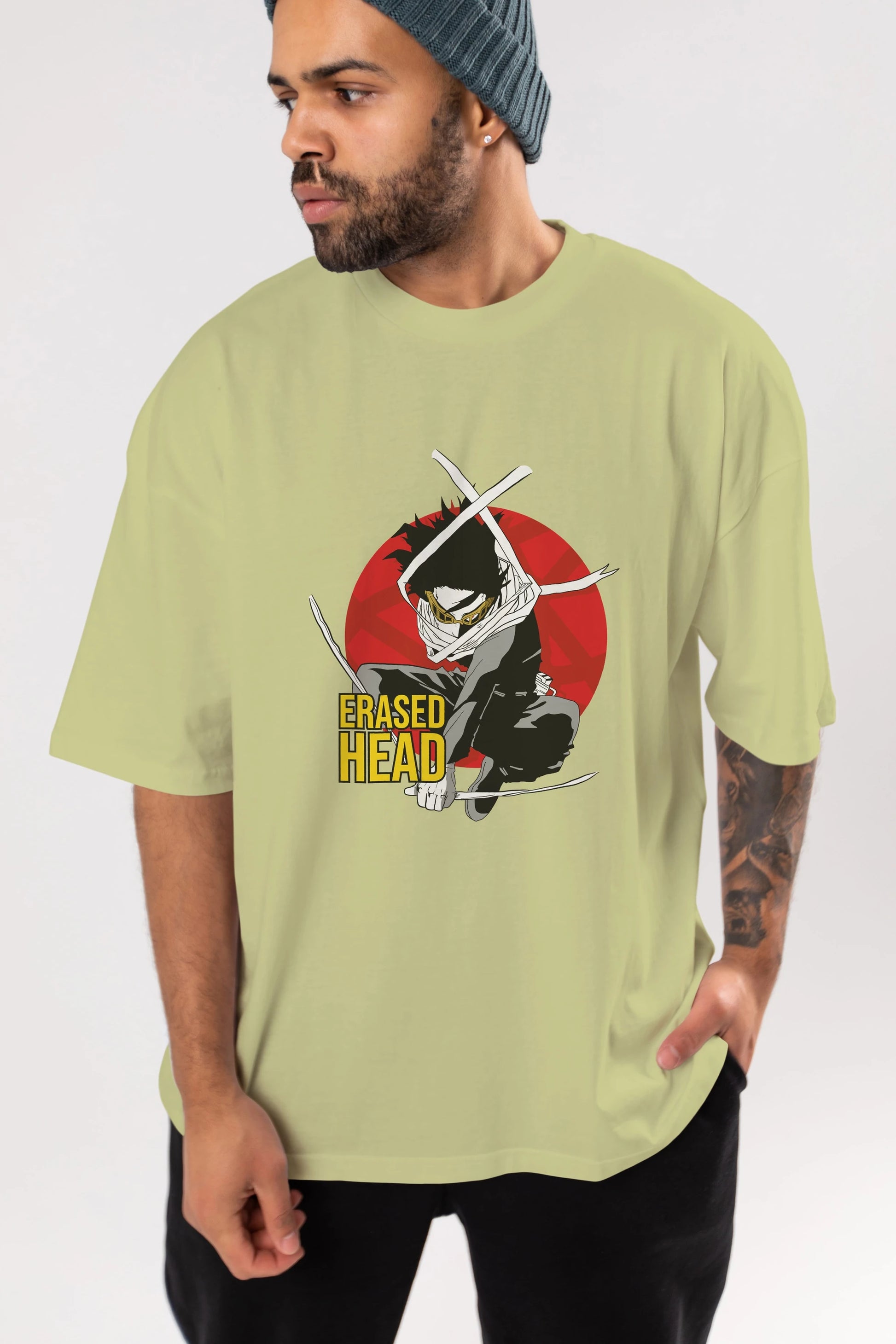 Erased Head Anime Ön Baskılı Oversize t-shirt %100 pamuk Erkek Kadın Unisex