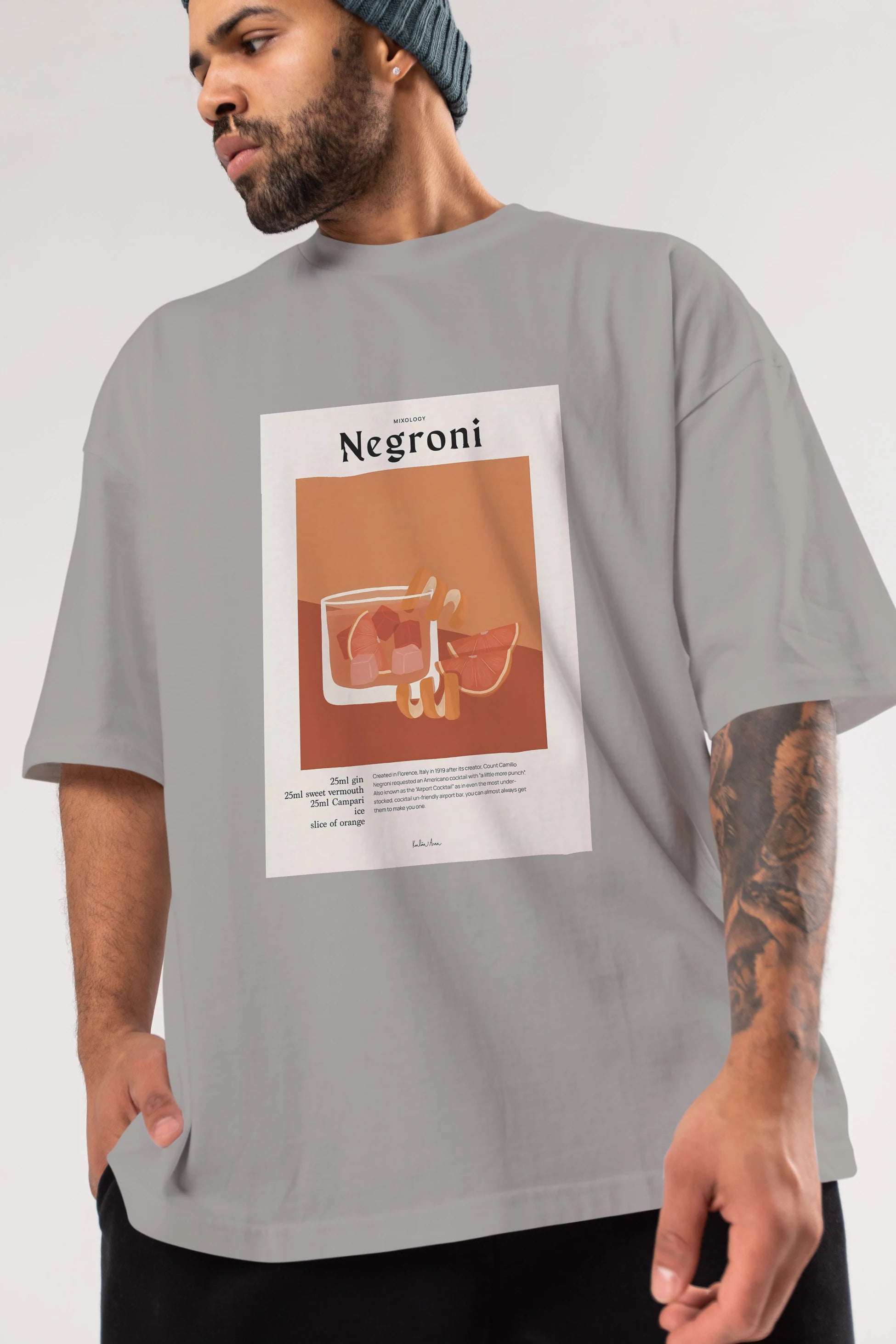 Mixology Negroni Ön Baskılı Oversize t-shirt Erkek Kadın Unisex %100 Pamuk Bisiklet Yaka tişort