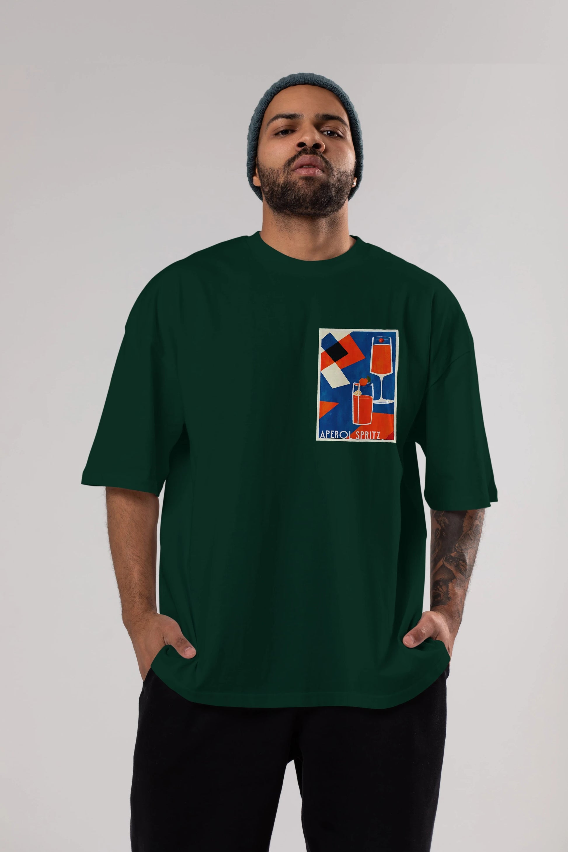 Aperol Spritz 4 Ön Sol Baskılı Oversize t-shirt Erkek Kadın Unisex %100 Pamuk Bisiklet Yaka tişort