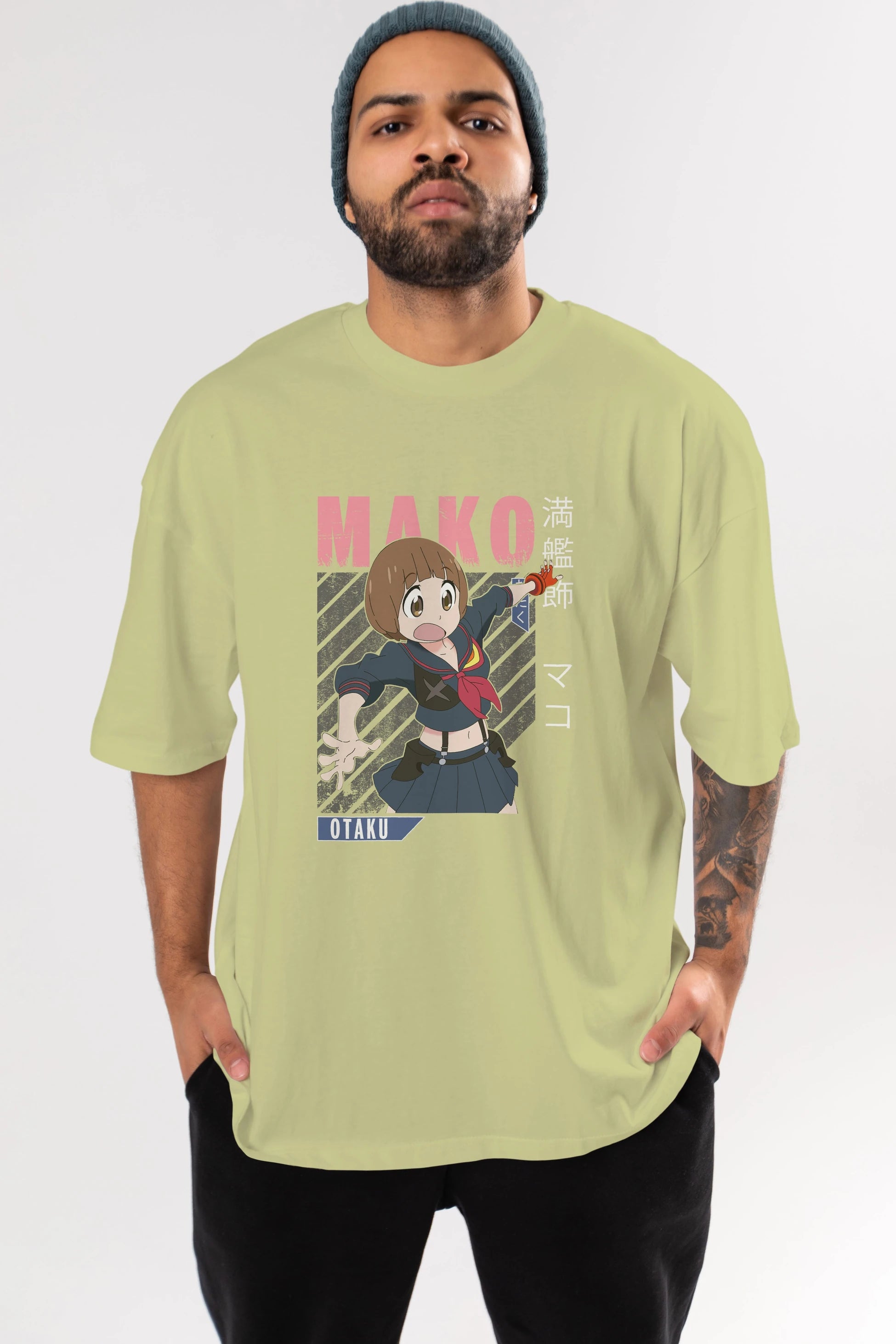 Mako Mankanshoku 2 Anime Ön Baskılı Oversize t-shirt %100 pamuk Erkek Kadın Unisex