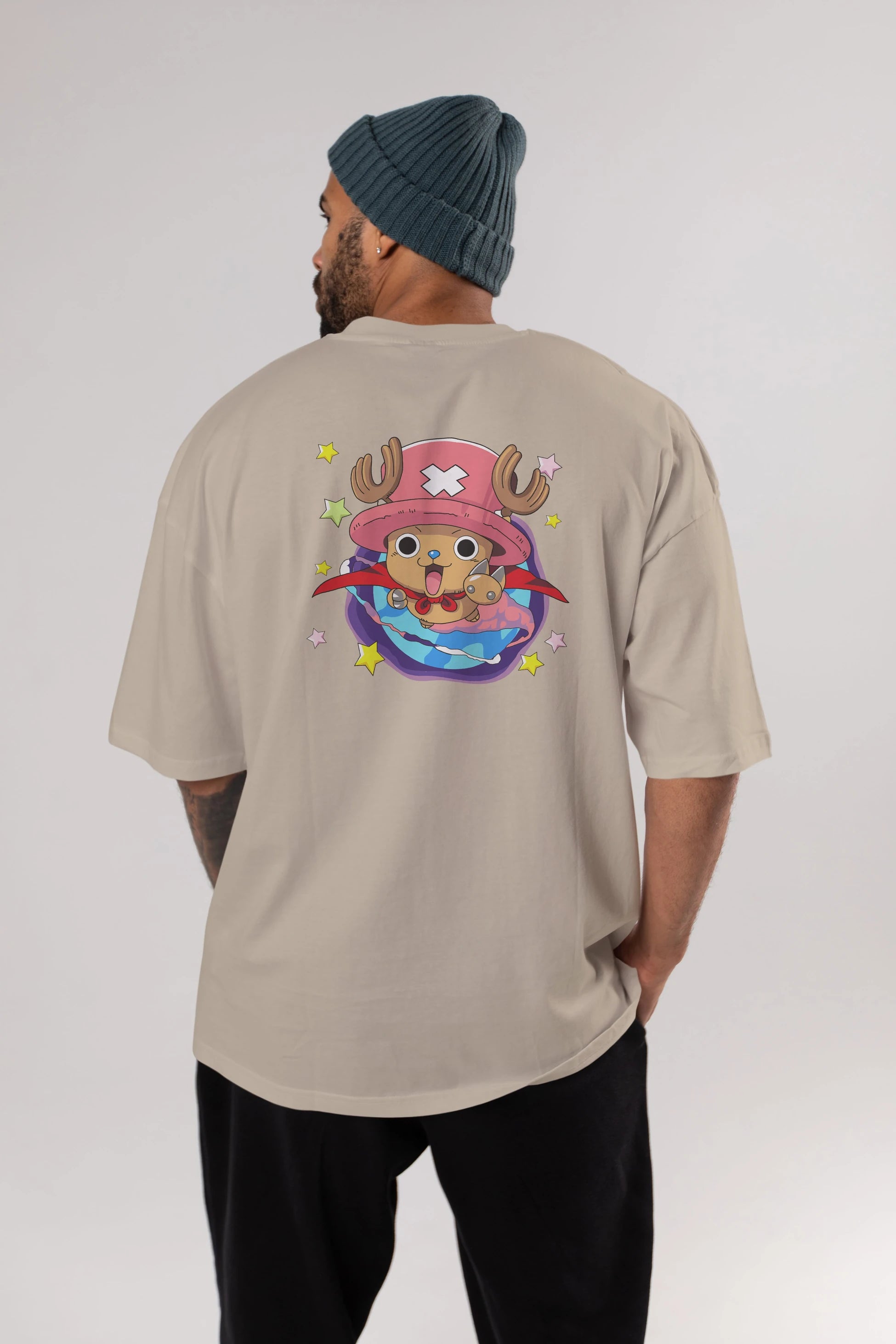 Tony Tony Chopper Anime Arka Baskılı Oversize t-shirt Erkek Kadın Unisex %100 pamuk tişort