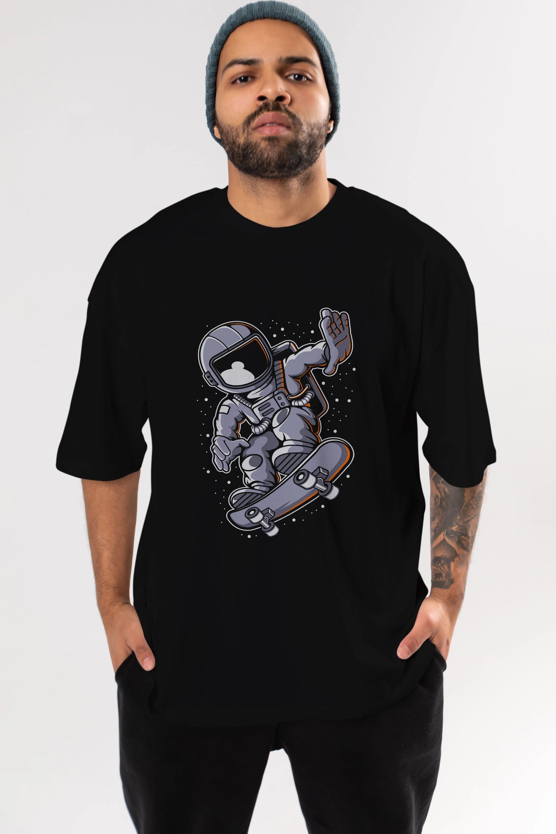 Astronaut Skateboard Ön Baskılı Oversize t-shirt Erkek Kadın Unisex