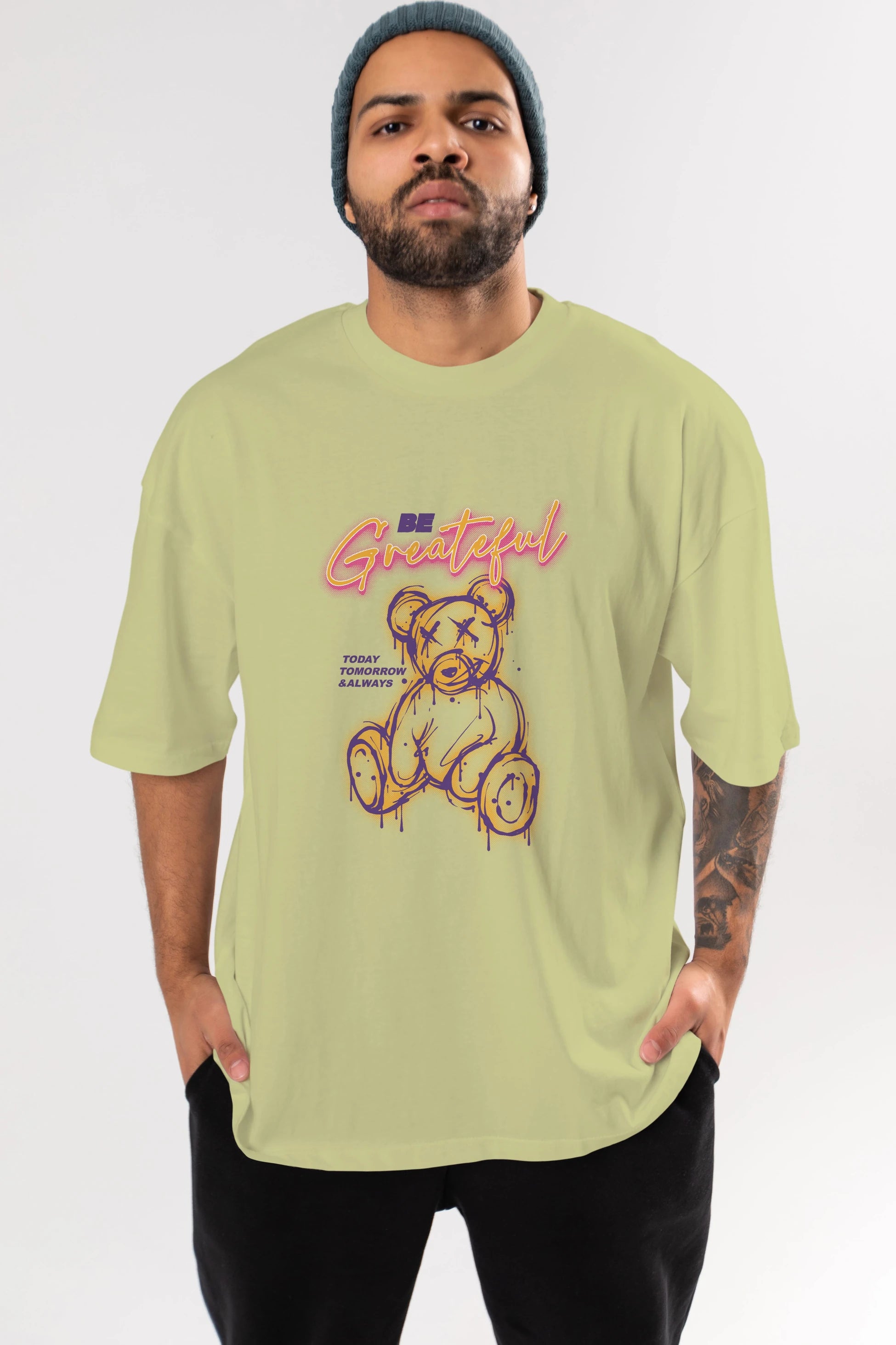 Be Greateful Bear Ön Baskılı Oversize t-shirt Erkek Kadın Unisex