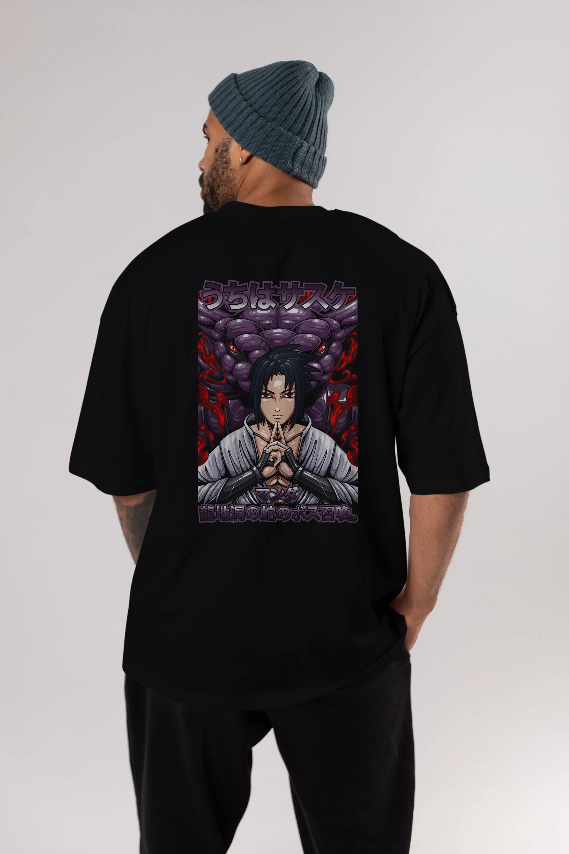 NARUTO SASUKE UCHIHA Anime Arka Baskılı Oversize t-shirt Erkek Kadın Unisex