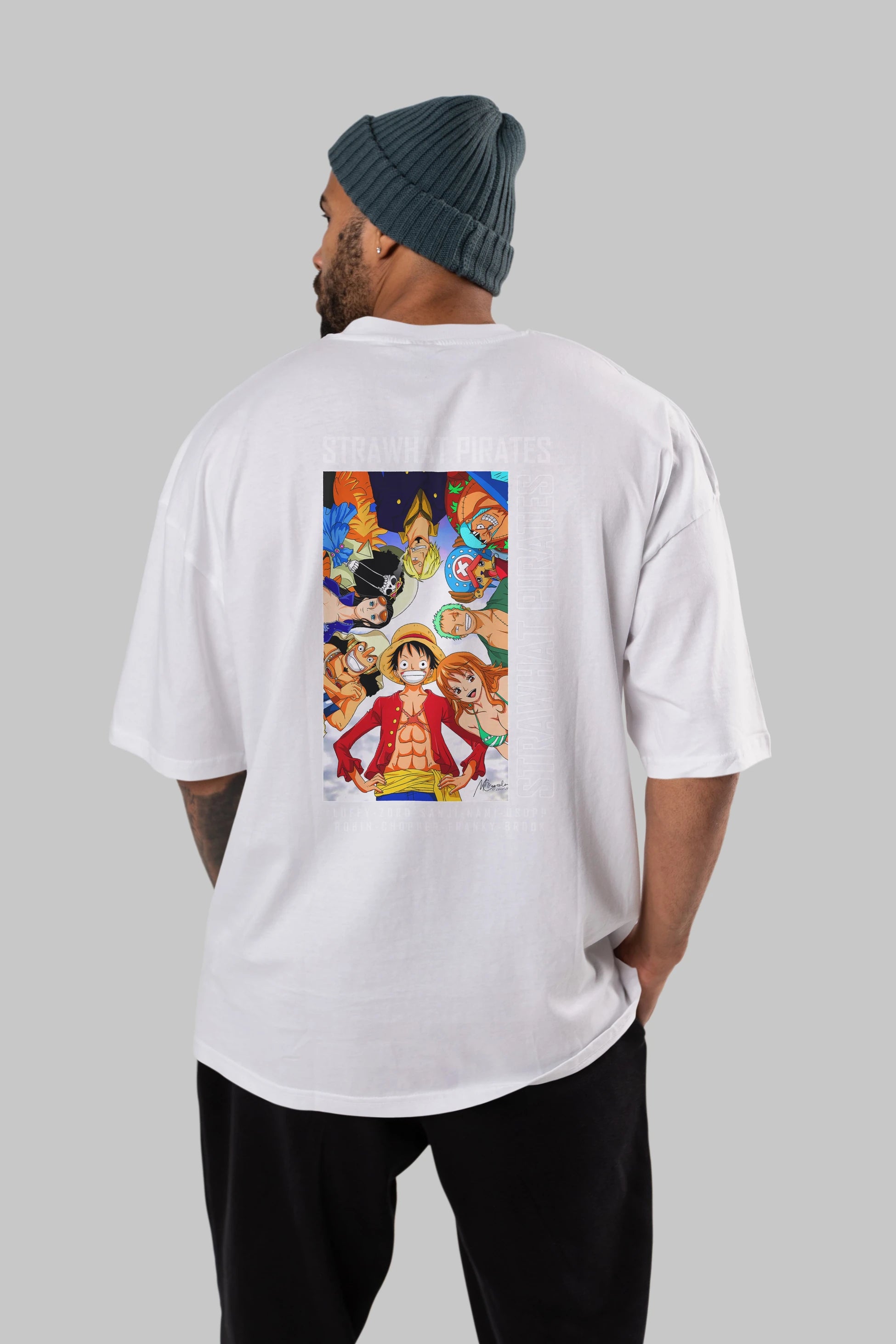 Luffy Strahwat Anime Arka Baskılı Oversize t-shirt Erkek Kadın Unisex %100 pamuk tişort